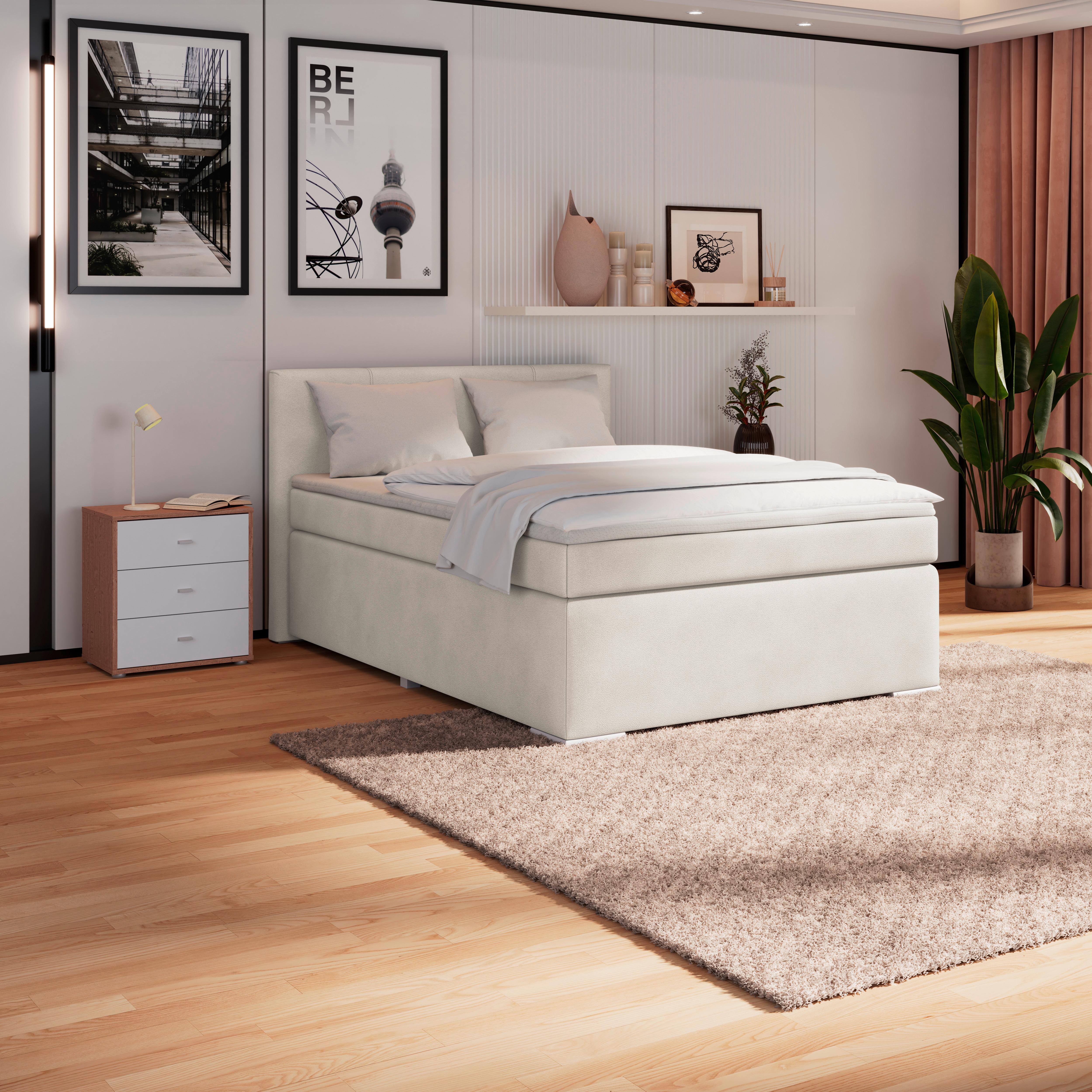 Boxspring Krevet Mira 1 - krem, Basics, metal/tekstil (120/200cm)