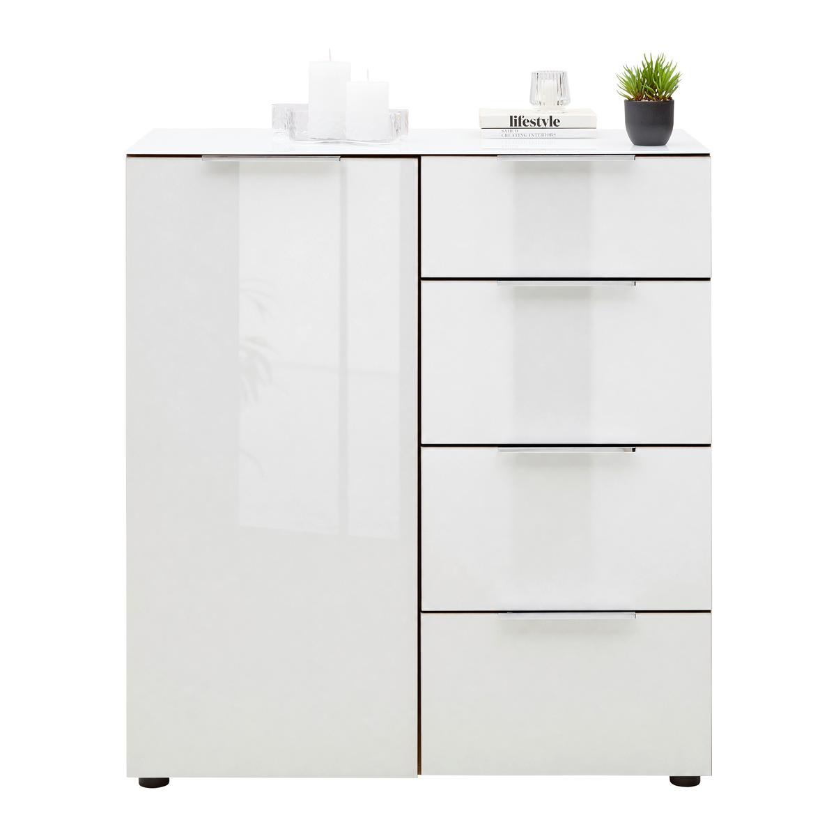 Kommode Siena Weiß/Nussbaumfarben - Silberfarben/Nussbaumfarben, MODERN, Glas/Holzwerkstoff (135/99/40cm) - Mömax