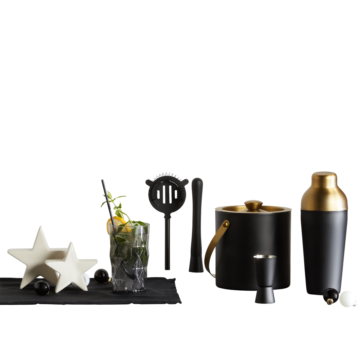 Set pentru cocktail GLAMOUR - auriu/negru, Modern, plastic/metal - Premium Living