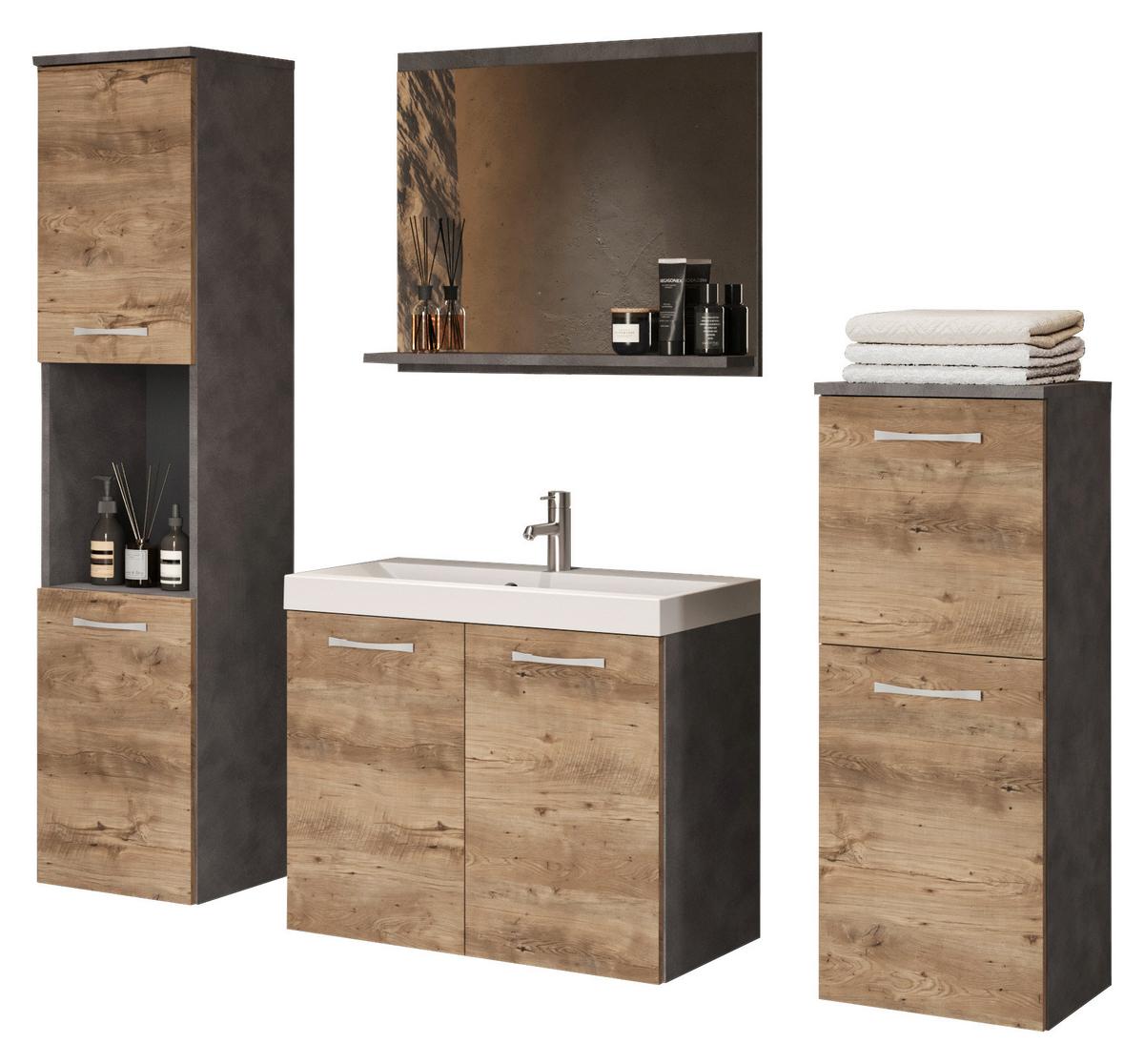 Badmöbel-Set 5-tlg. Malo ca. 140 cm Kastanie/Antrazit - Kastanieneichefarben/Anthrazit, LIFESTYLE, Keramik/Holzwerkstoff (120/132,8/30,2cm) - P & B