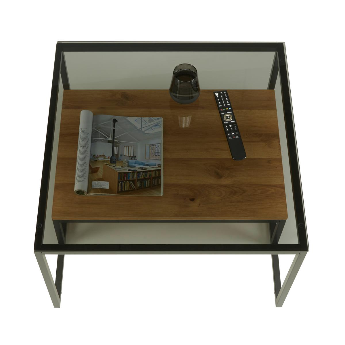 Couchtisch Stockholm in Schwarz/Wildeiche - Wildeiche/Schwarz, MODERN, Glas/Holzwerkstoff (70/70/43cm) - Premium Living
