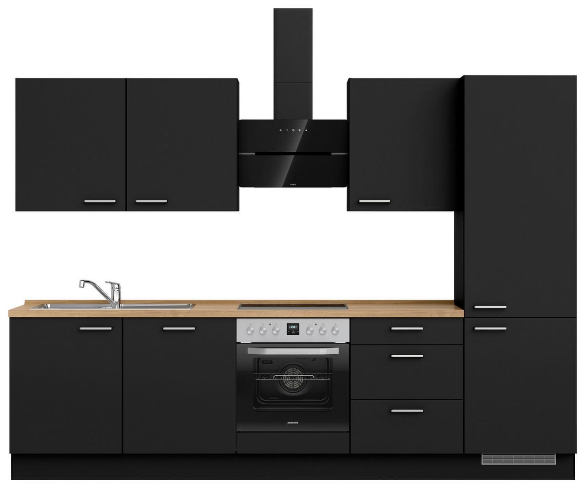 Küchenblock Touch High m. Geräten Schwarz - Edelstahlfarben/Eichefarben, MODERN, Holzwerkstoff/Metall (300cm) - Nobilia