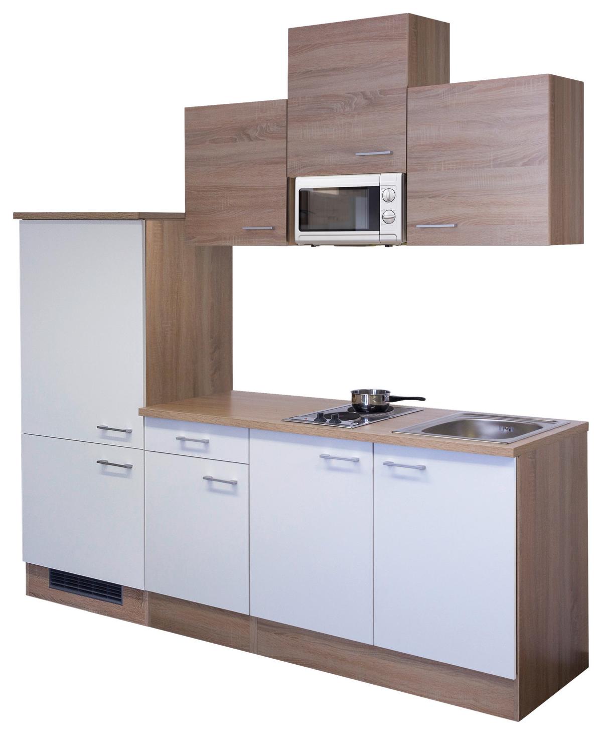 Kuhinjski Blok Z Aparati Samoa, Bela, Barva Hrasta - bela/barve aluminija, Moderno, umetna masa/leseni material (210cm) - FlexWell