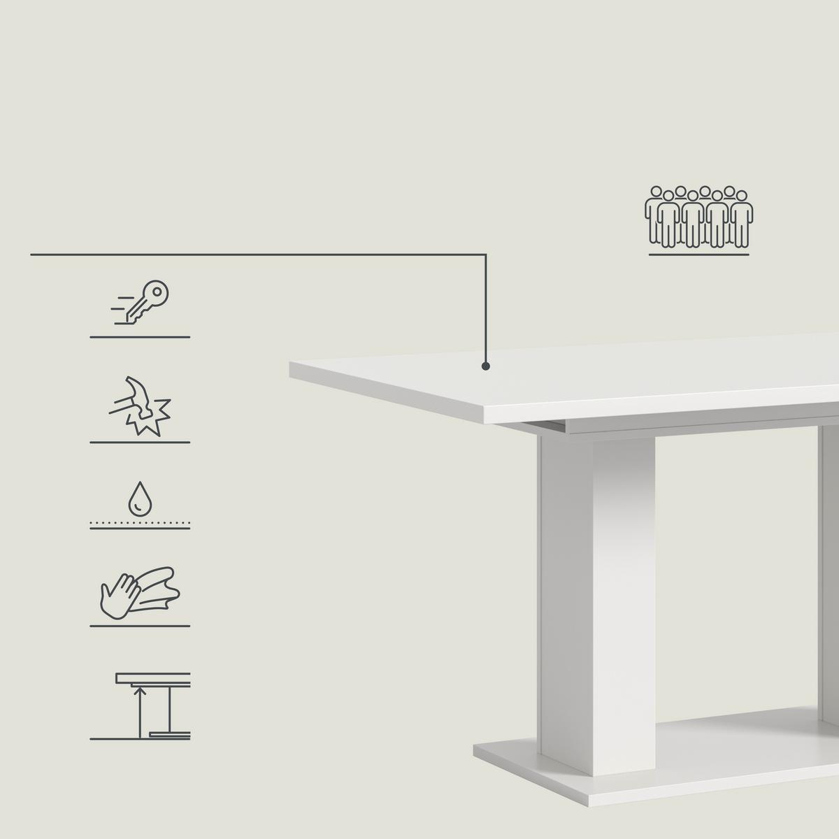 Raztegljiva Miza Marlon, Bela, 150-190x90cm - bela, Konvencionalno, leseni material (150-190/90/76cm) - MID.YOU