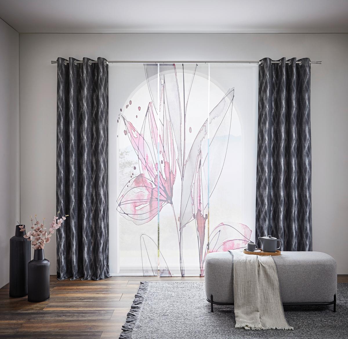 ZASŁONA NA PRZELOTKACH GENT - czarny, Design, tkanina (135/250cm) - Ambiente