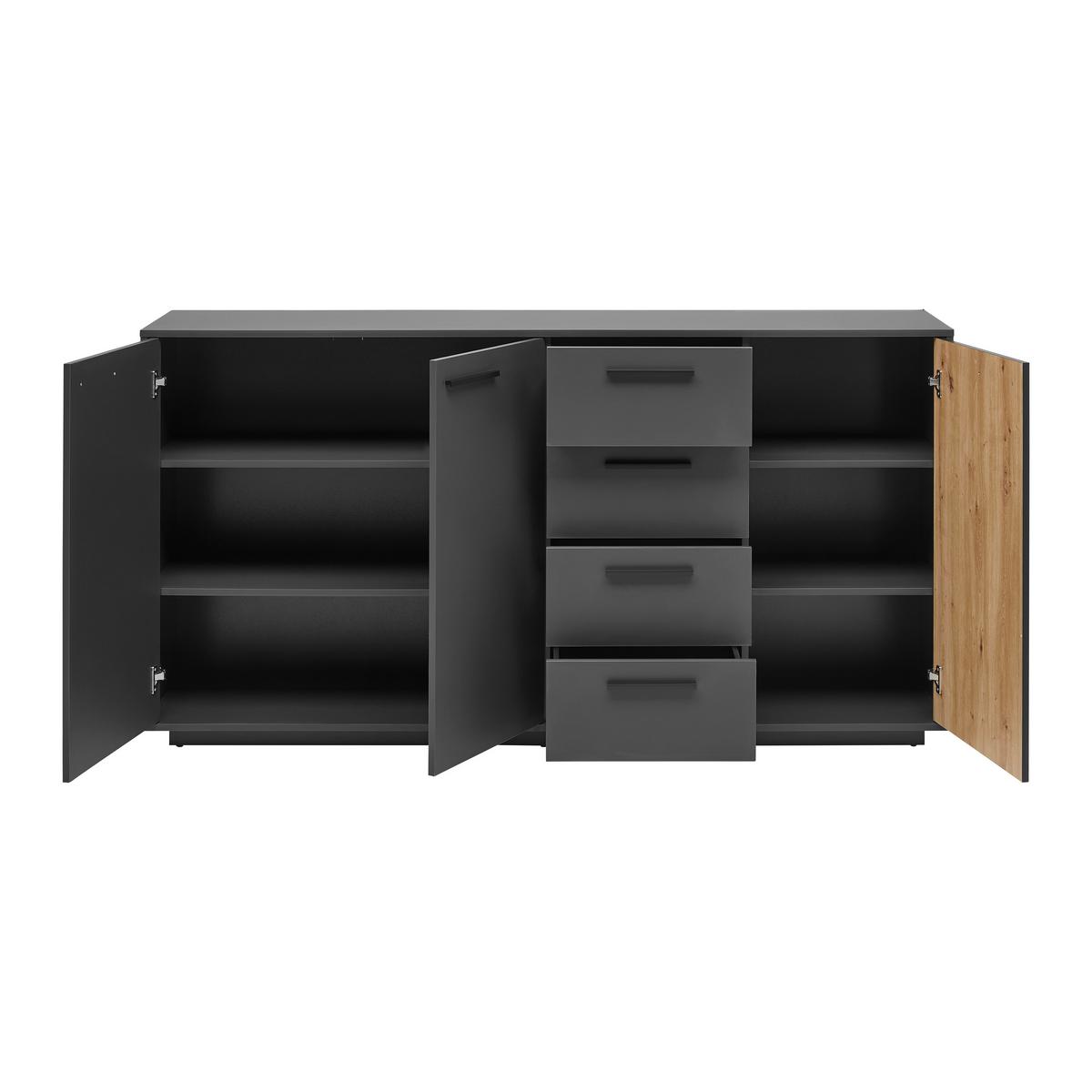 Sideboard Lukas Anthrazit/Schwarz/Eichefarben - Anthrazit/Schwarz, MODERN, Holzwerkstoff/Kunststoff (183,6/95,4/40,2cm) - Mömax