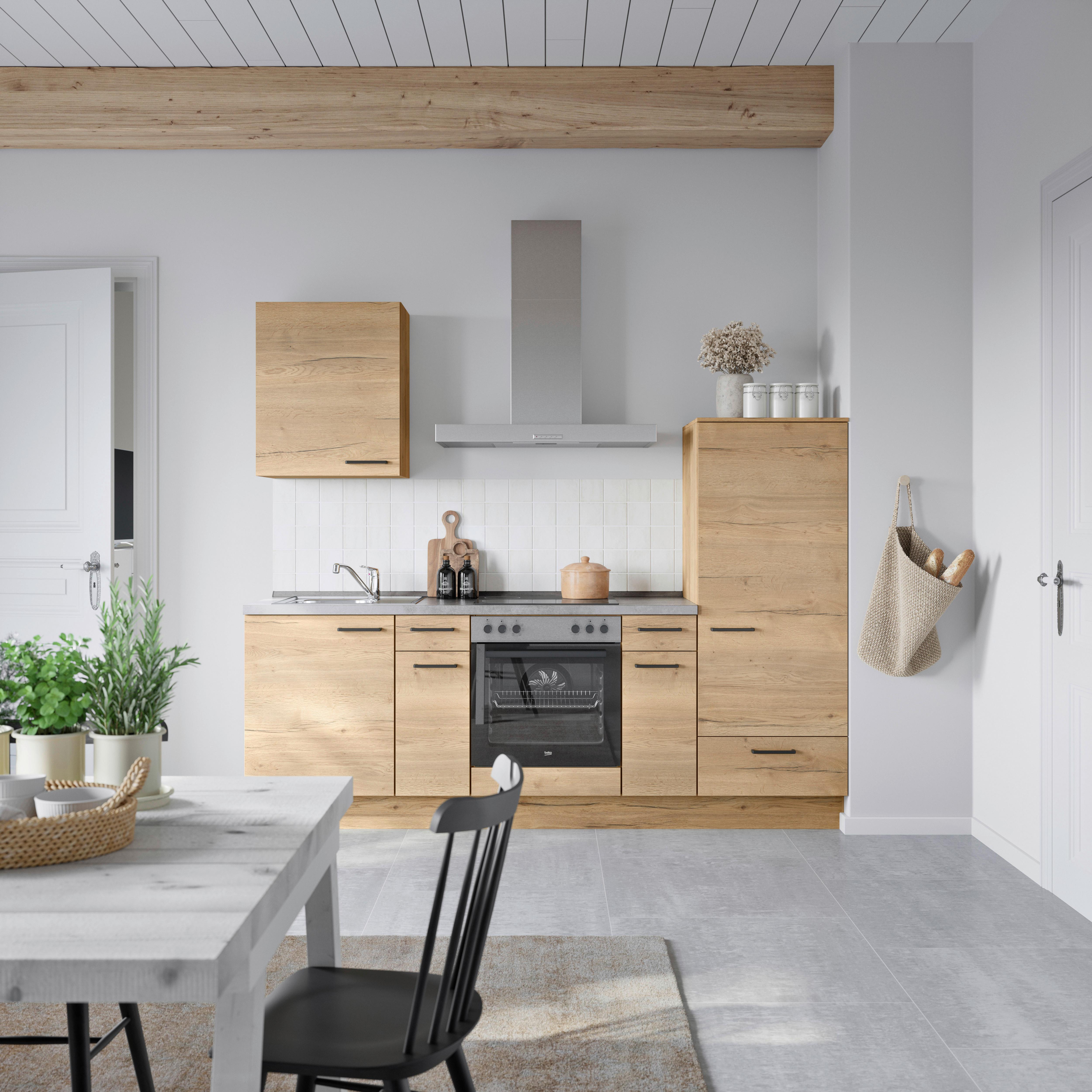 Küchenblock Structura Low m. Geräten Eiche - Schieferfarben/Eichefarben, MODERN, Holzwerkstoff/Metall (240cm) - Nobilia