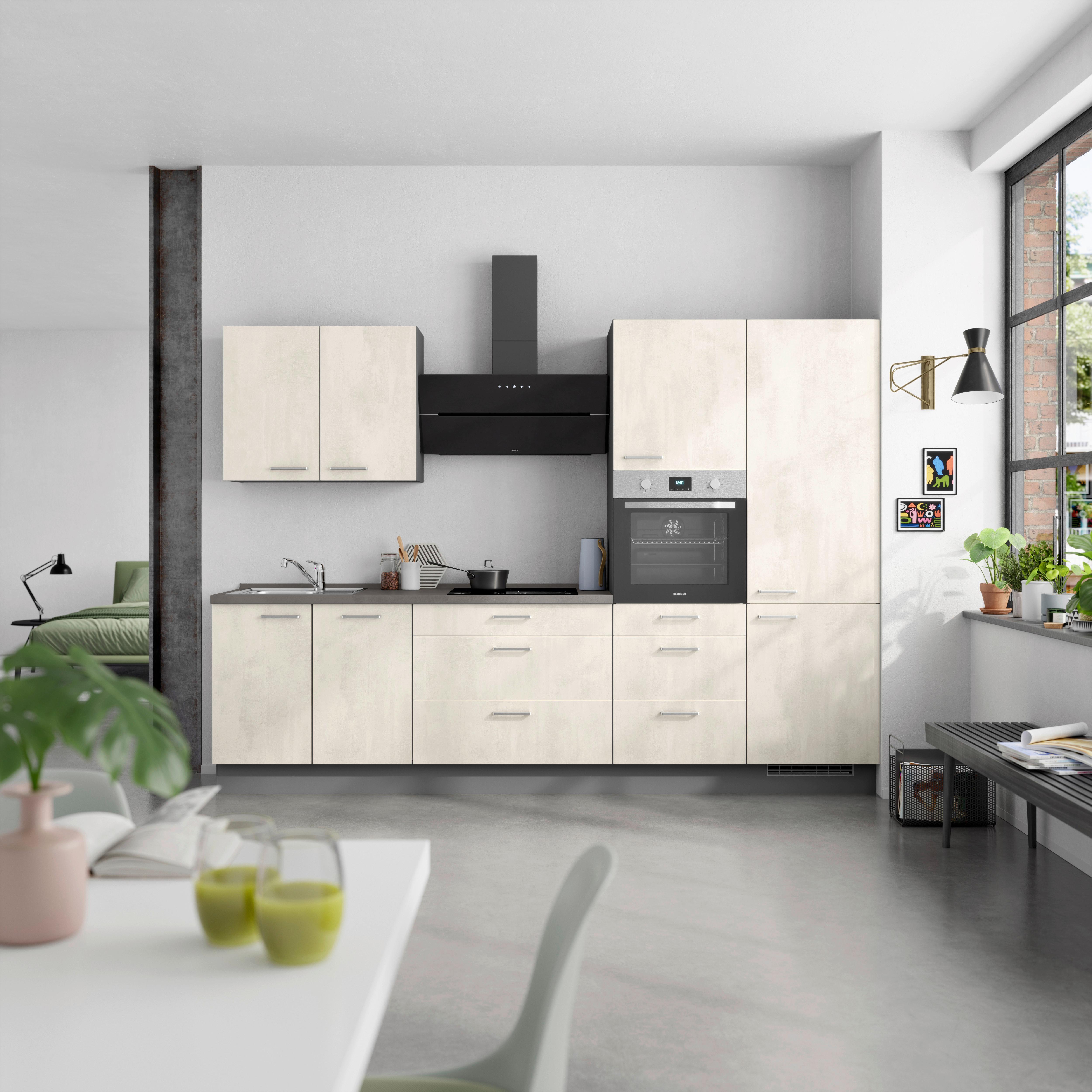 Küchenblock Riva High m. Geräten Weiß - Schieferfarben/Edelstahlfarben, MODERN, Holzwerkstoff/Metall (300cm) - Nobilia