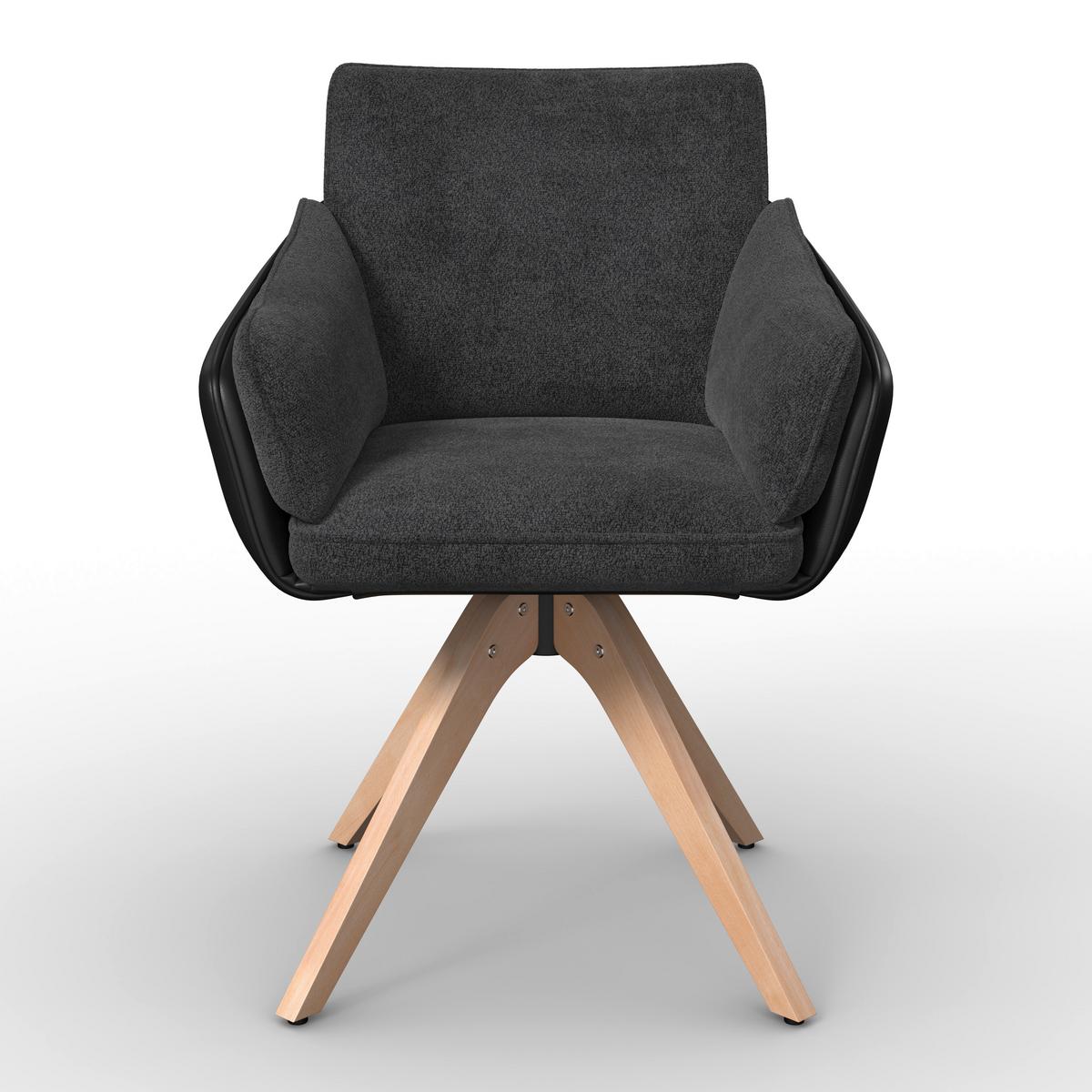 Armlehnstuhl Alja Dunkelgrau Bouclé/Mikrofaser Drehbar - Dunkelgrau/Buchefarben, MODERN, Holz/Textil (66/89/62cm) - Bessagi Home