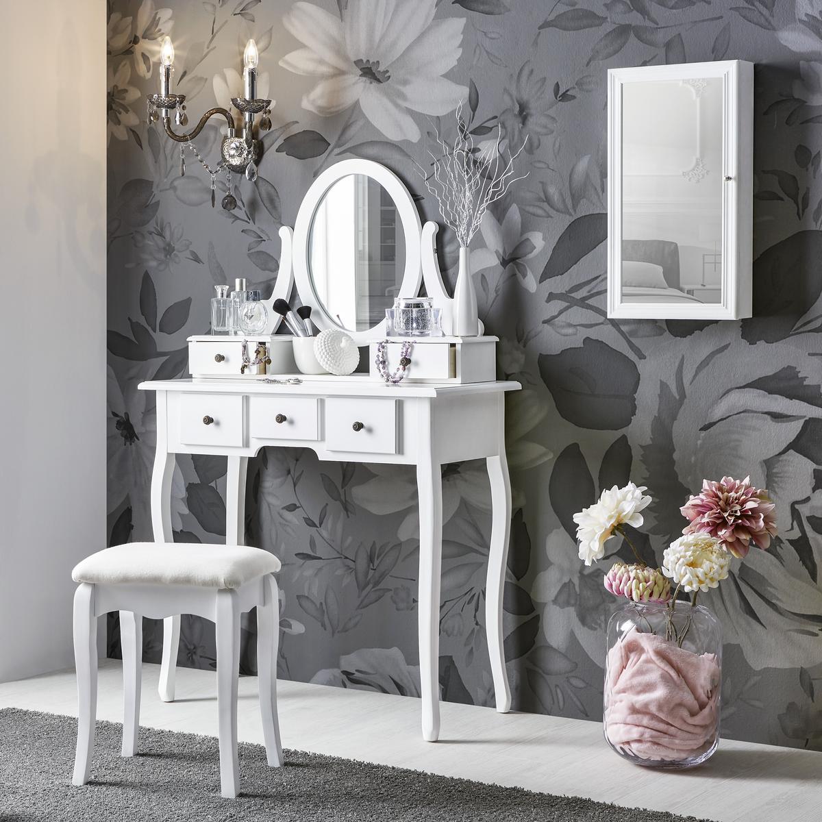 Schminktisch in Weiss - Weiss/Schwarz, Romantik / Landhaus, Glas/Holz (81/128/40,5cm) - Mömax