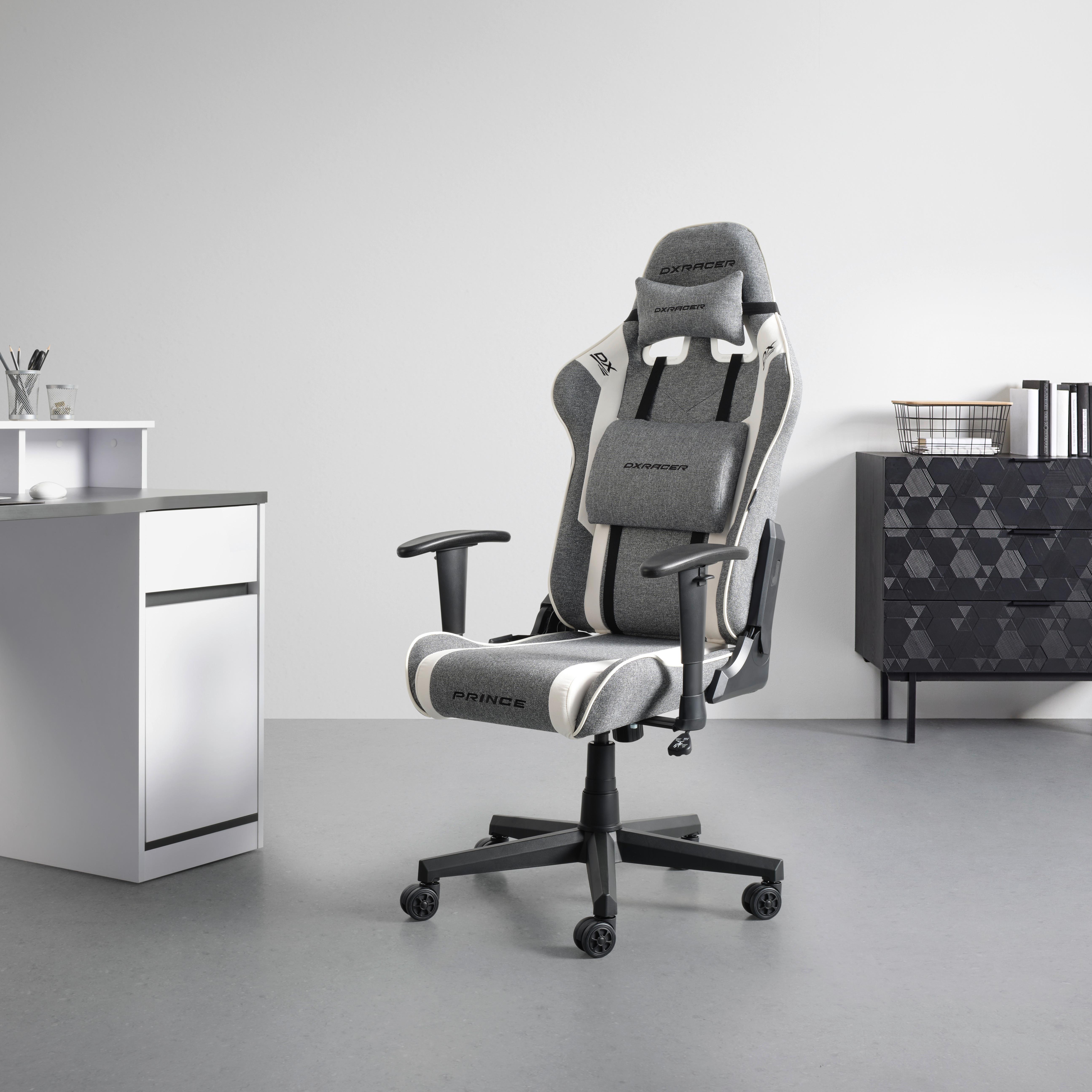 GAMINGSTOL PRINCE -EXKLUSIV- - vit/grå, Modern, textil/plast (70/126/70cm) - Dxracer