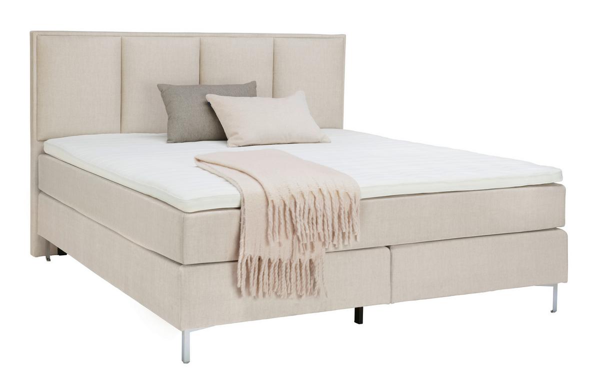 ŁÓŻKO BOXSPRING GRAZ - kremowy/kolor aluminiowy, Modern, tkanina (180/200cm) - MID.YOU