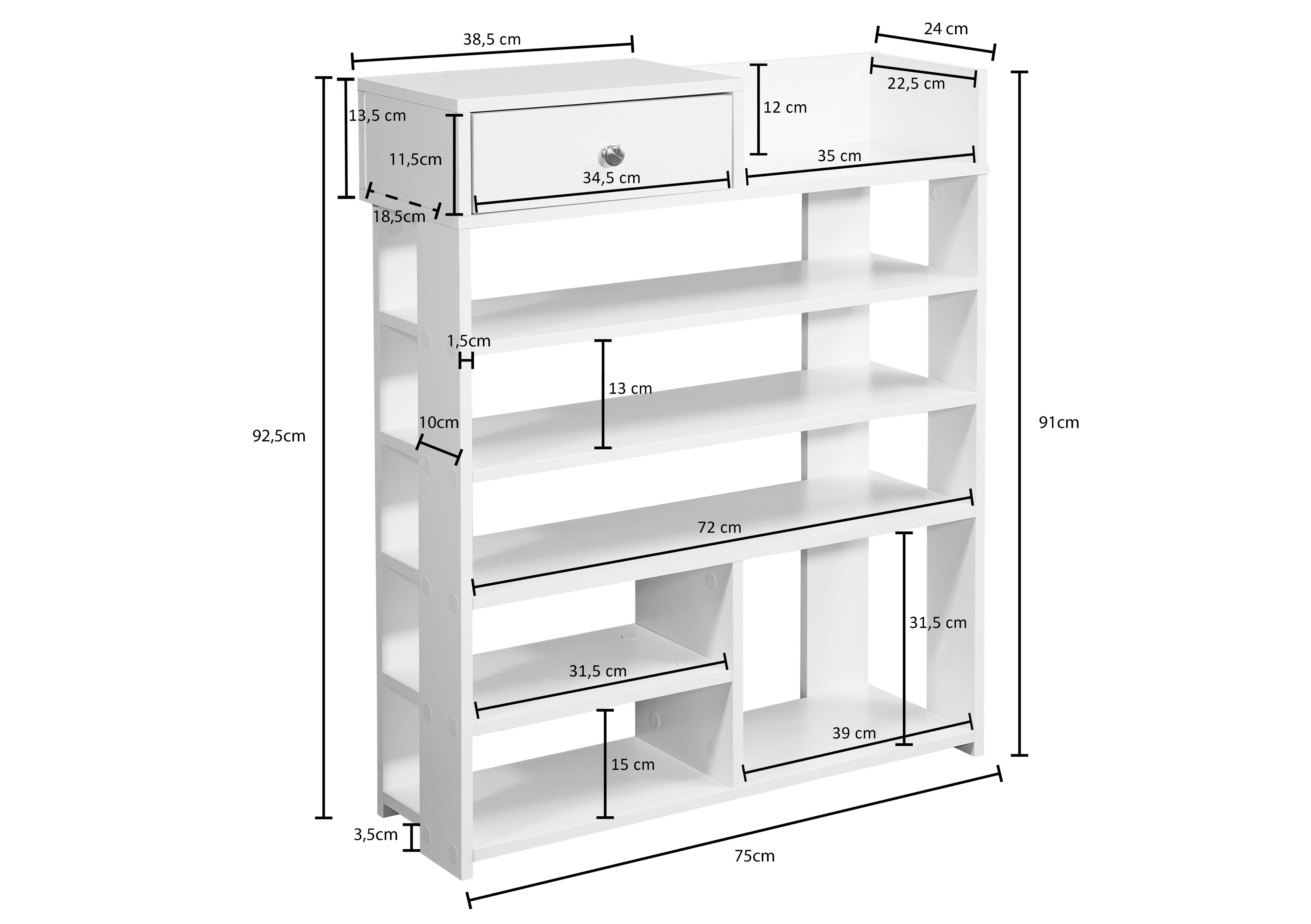 Regal Standregal - bela, Moderno, kovina/leseni material (75/92,5/24cm) - MID.YOU