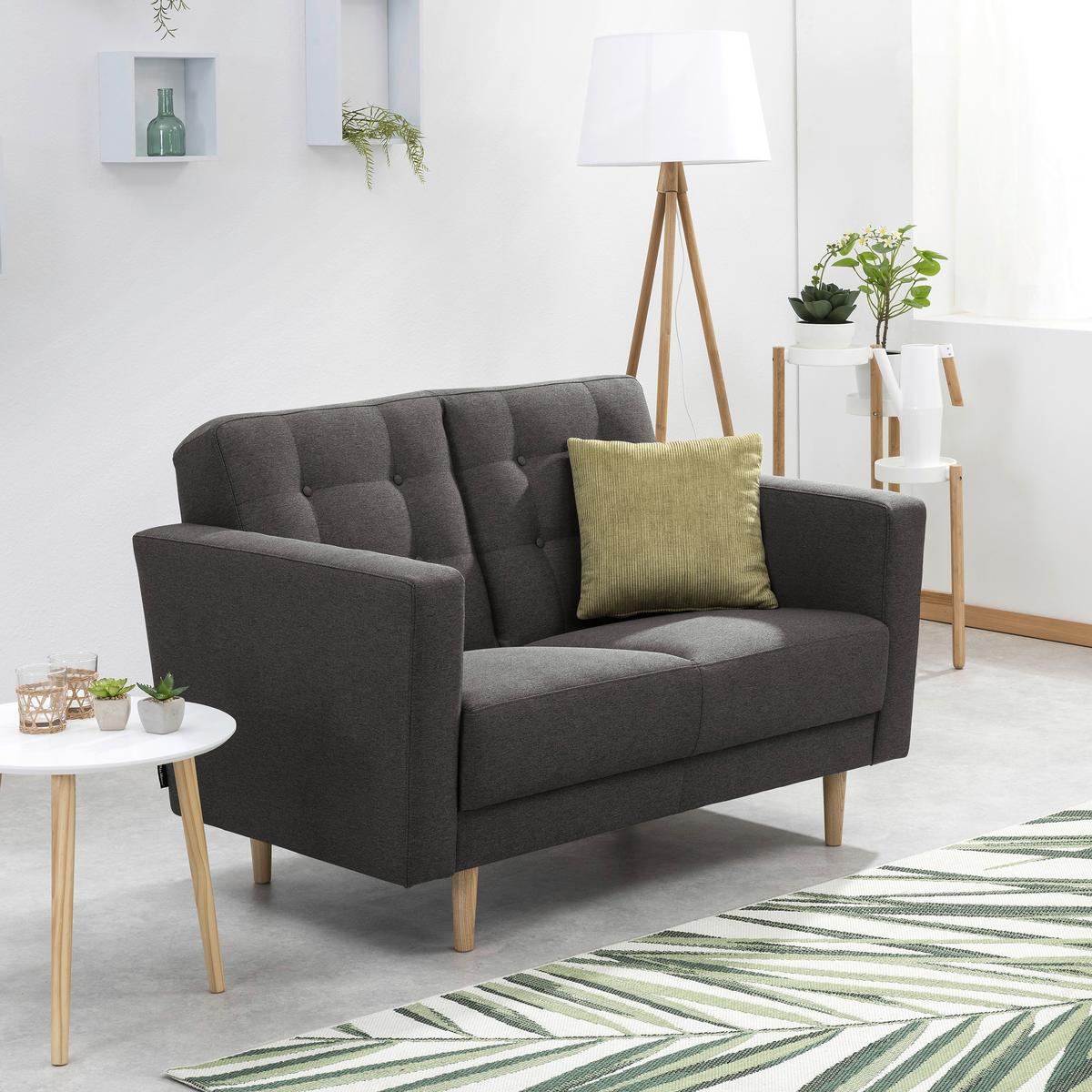 2-Sitzer-Sofa Jasmin Anthrazit Flachgewebe mit Schlaffunktion - Anthrazit/Eschefarben, MODERN, Holz/Textil (128/81cm) - Max Winzer