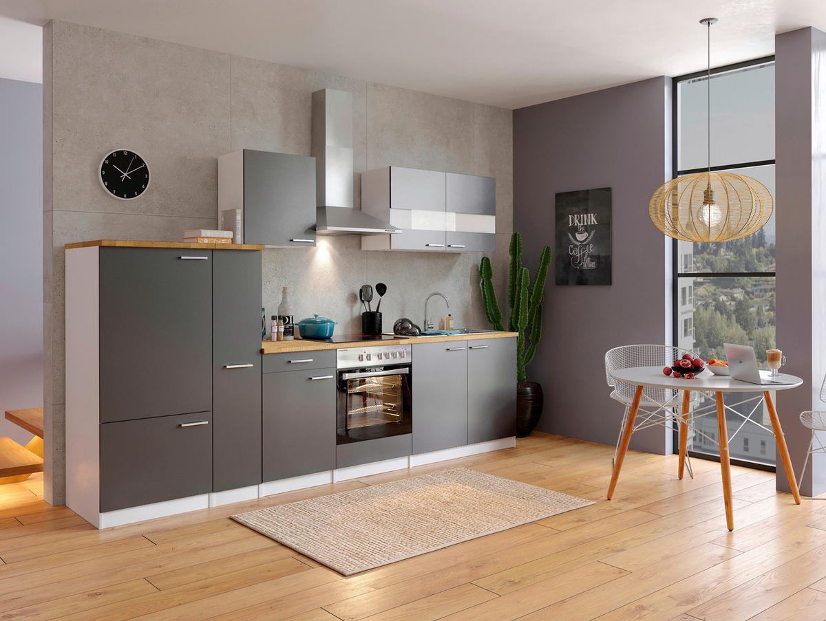 Küchenleerblock LBKB300WGG Grau/Weiß ca. 300 cm - Edelstahlfarben/Nussbaumfarben, Basics, Holzwerkstoff/Metall (300cm) - Respekta