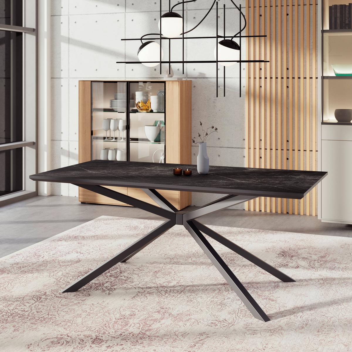Jedilna Miza James, Temno Siva, 180x90 - temno siva/črna, Trend, kovina/leseni material (180/76/90cm)
