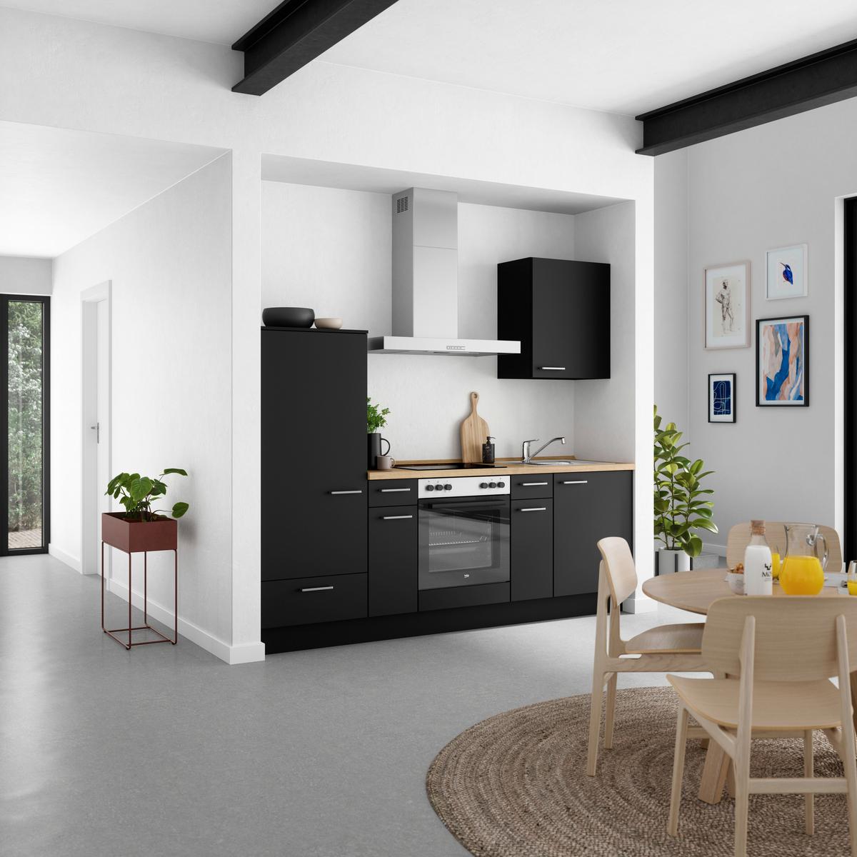 Küchenblock Touch Low m. Geräten Schwarz - Edelstahlfarben/Eichefarben, MODERN, Holzwerkstoff/Metall (240cm) - Nobilia