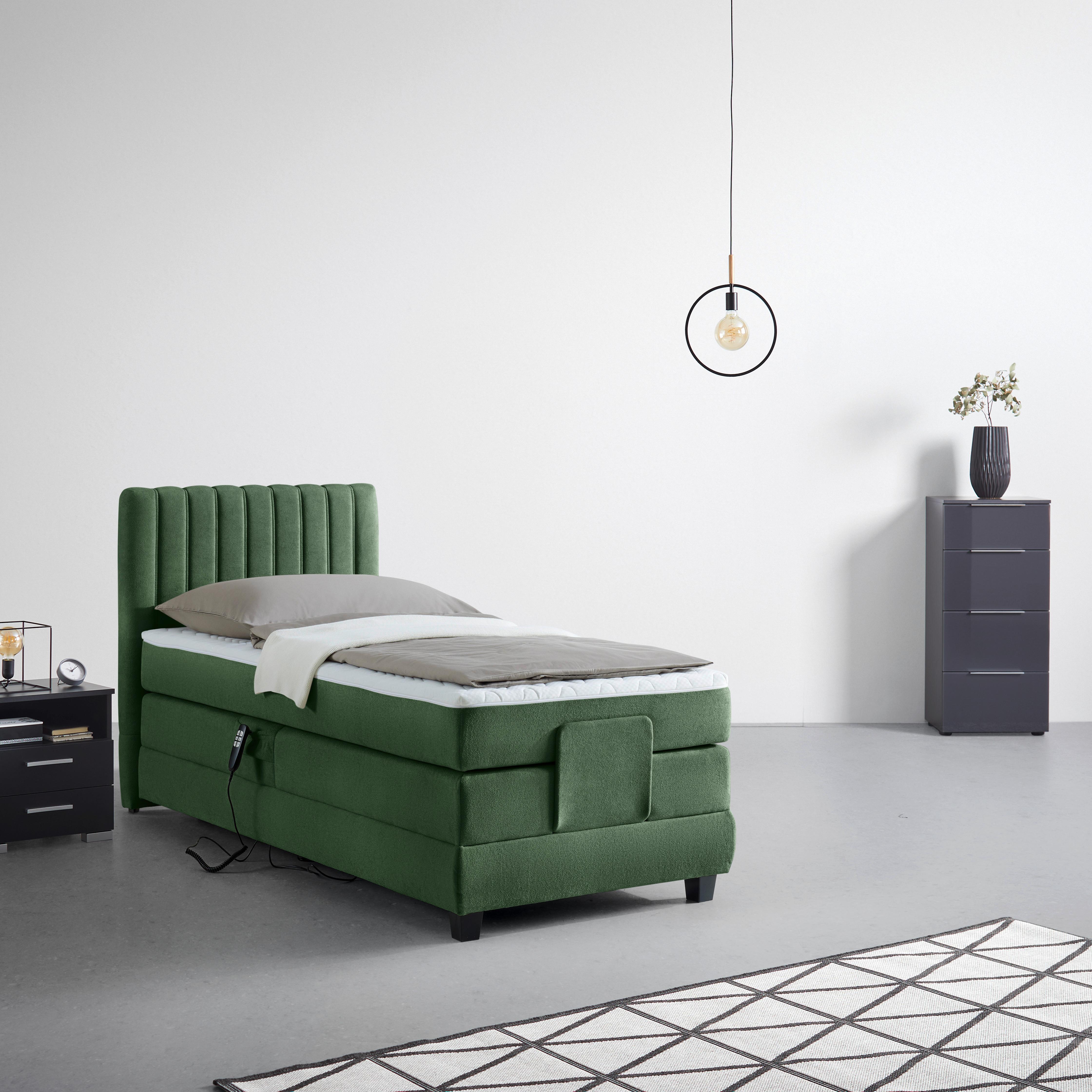 Boxspringbett Dixon Dunkelgrün ca. 90x200cm - Dunkelgrün/Schwarz, KONVENTIONELL, Holz/Holzwerkstoff (90/200cm) - Premium Living