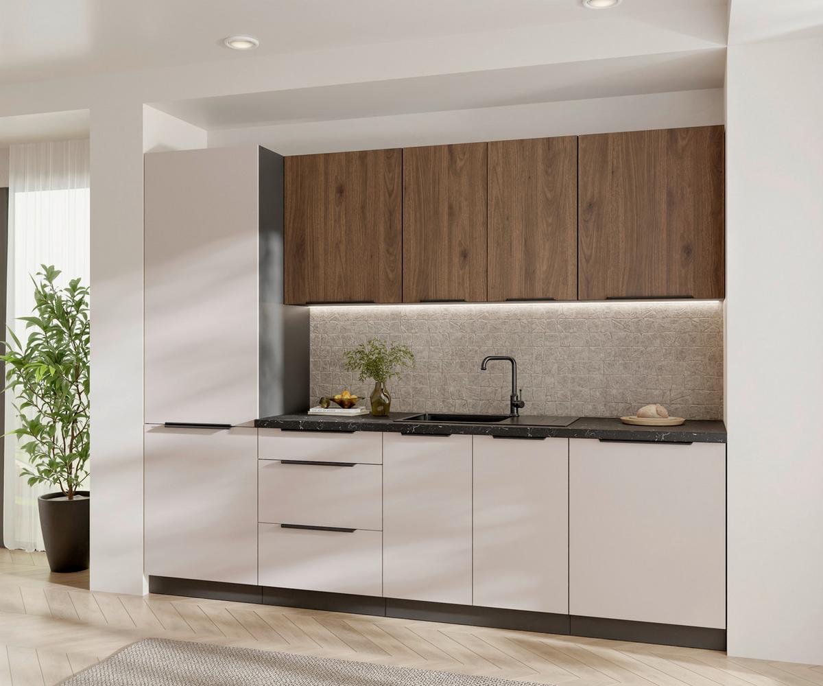 Blok Kuhinja Arona/monza - kašmir/boja orahovog drveta, Moderno, metal/pločasti materijal (260/210/60cm) - Modern Living