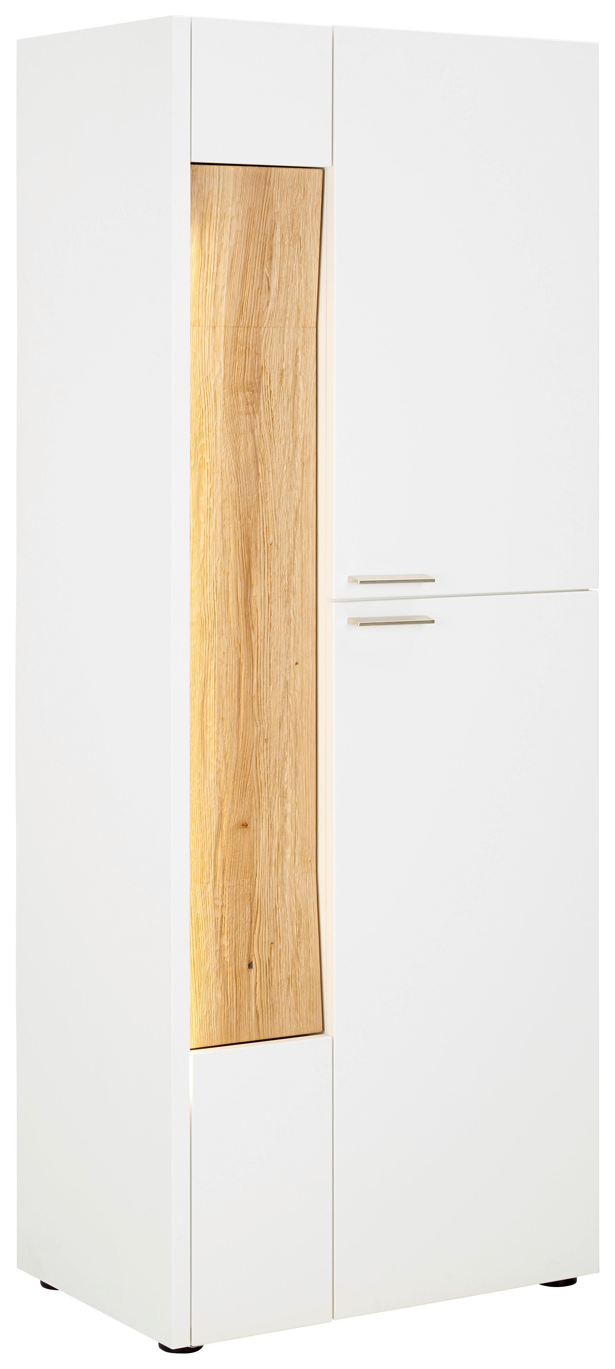 Highboard in Weiss/Eiche Massiv - Weiss/Edelstahlfarben, Modern, Glas/Holz (63/165/40cm) - Premium Living