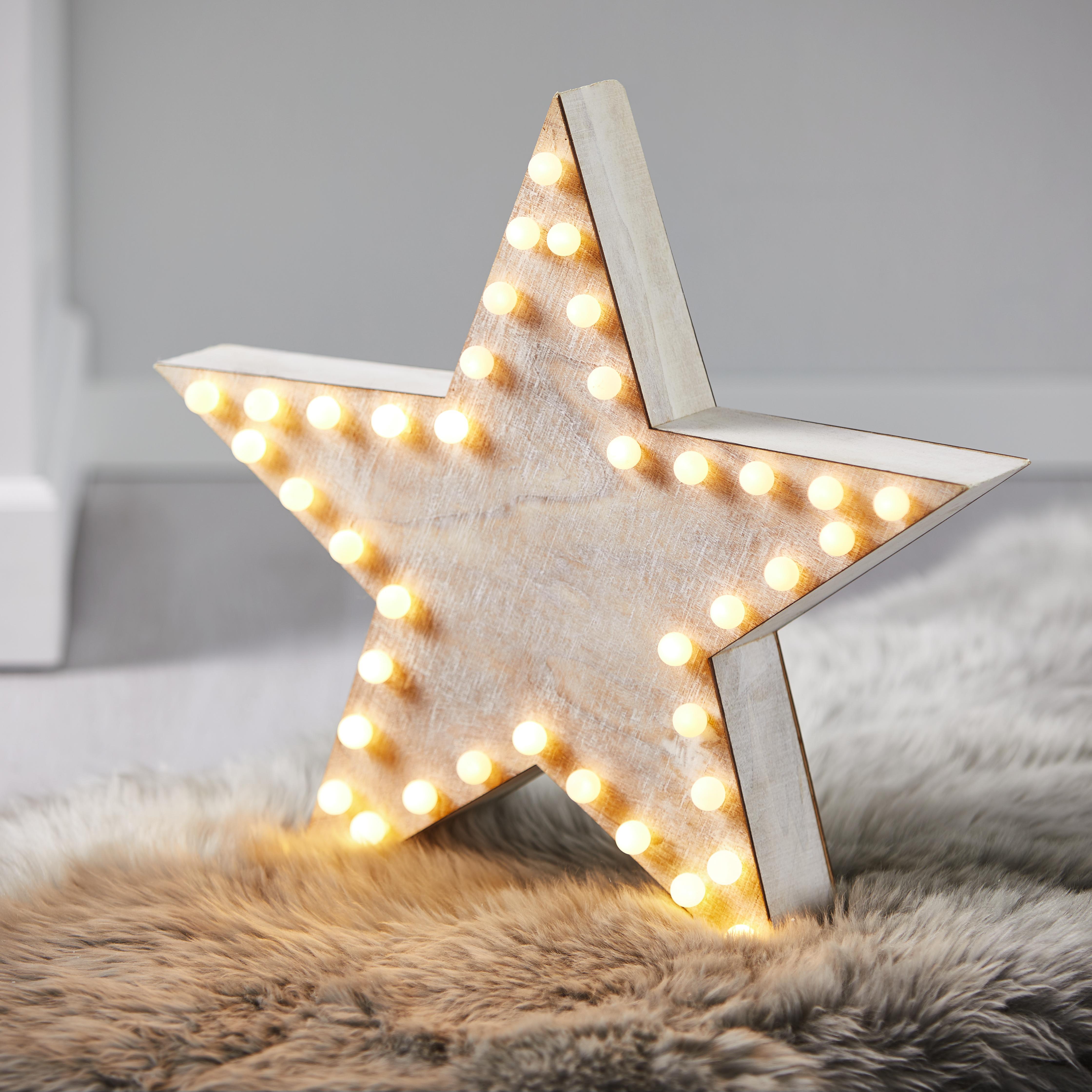 LED-Dekostern Naturfarben/Weiß H ca.60cm 'Natale' - Naturfarben/Weiß, KONVENTIONELL, Holz (40/40cm) - Bessagi Home