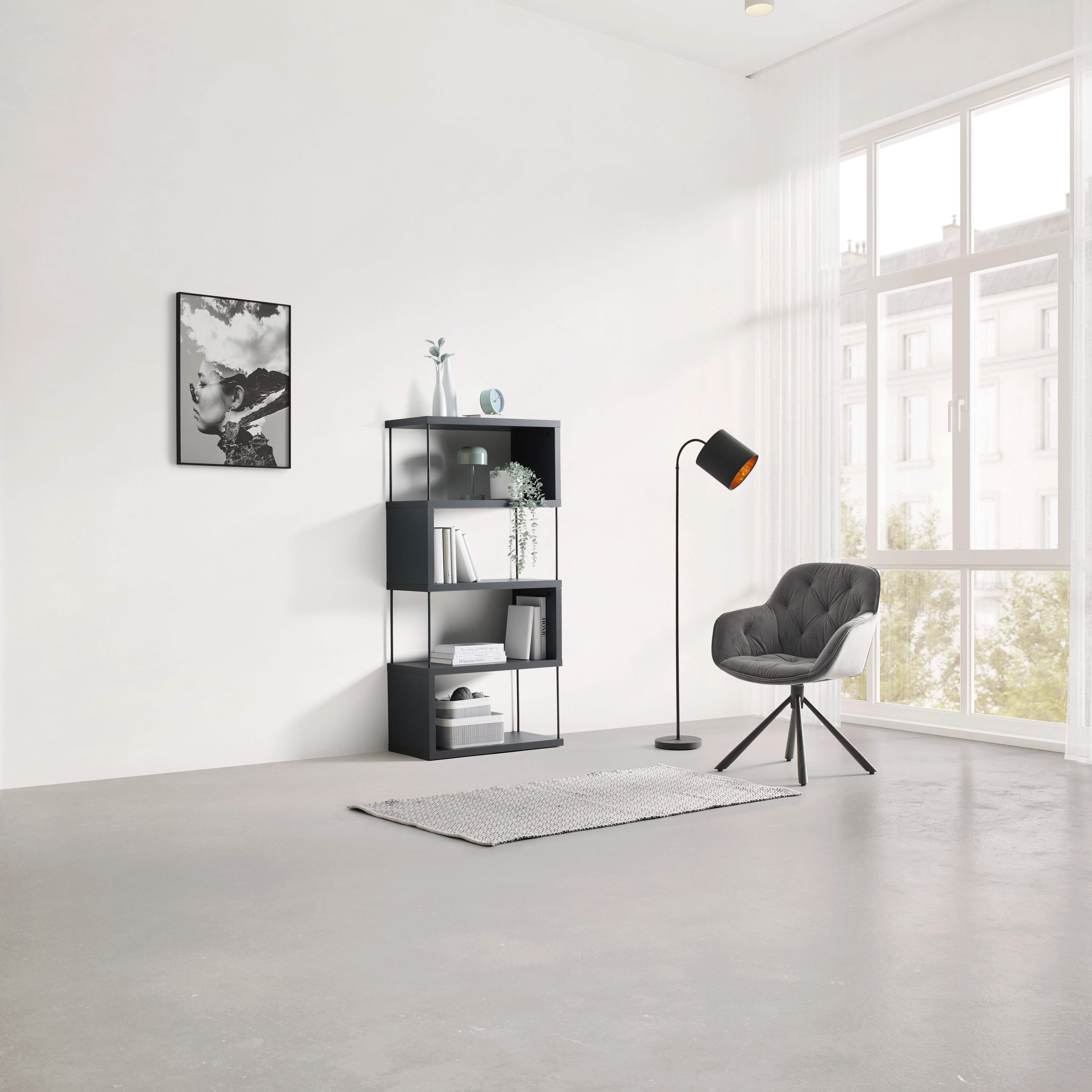 HYLLA PINNAR - mörkgrå, Modern, metall/trämaterial (66/136,5/33cm) - Mömax
