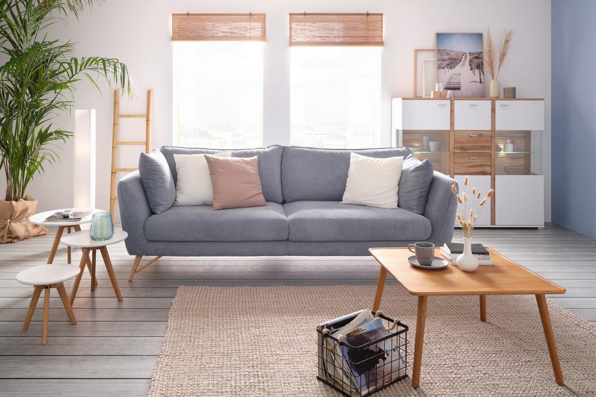 Highboard in Eichefarben - Chromfarben/Weiss, Modern, Holzwerkstoff/Metall (142/131/37cm) - Mömax