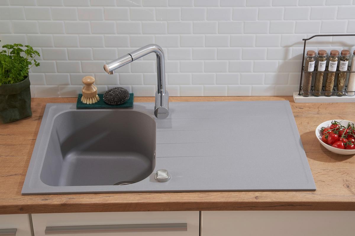 Granitspüle Orlando ca. 86x20,9x50 cm Grau - Grau, Trend, Stein (86/20,9/50cm) - Respekta