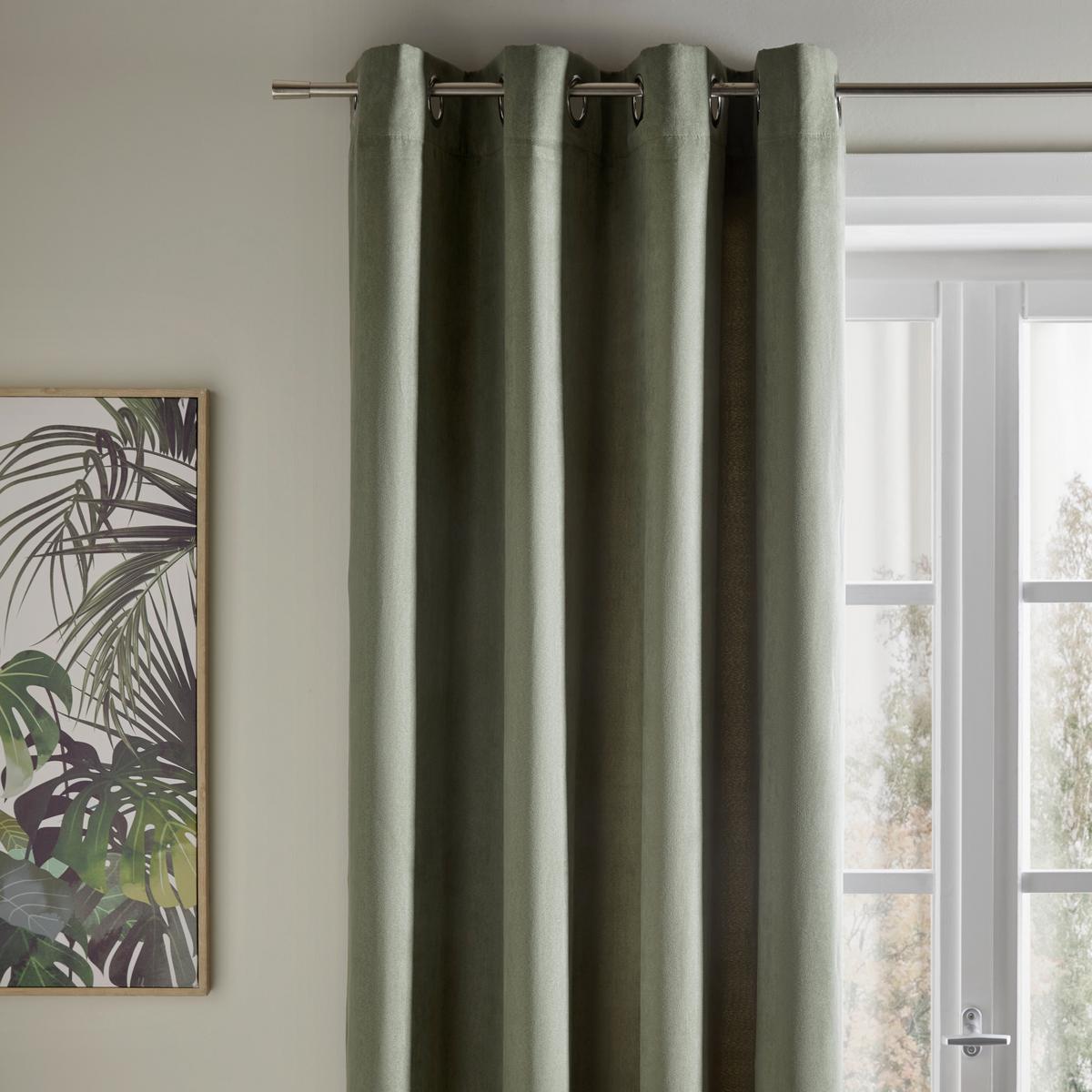 Perdea cu inele tip capsă Velours - verde, Konventionell, textil (140/245cm) - Modern Living