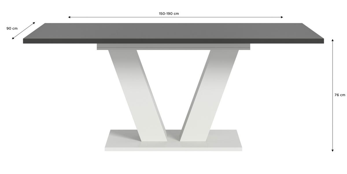 Ausziehtisch Marlon Grau ca. 150-190x90x76 cm - Weiß/Grau, Trend, Holzwerkstoff (150-190/90/76cm)