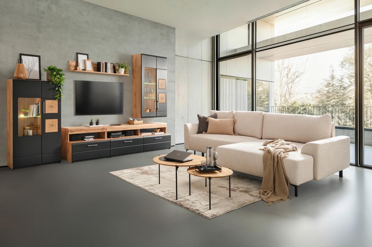 Ecksofa Integra Beige - Beige/Schwarz, Textil/Metall (294/81-93/170cm) - Mömax