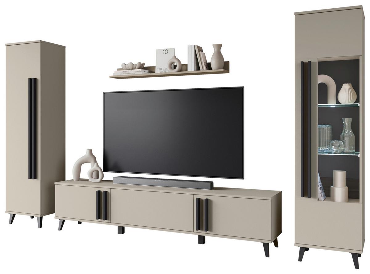 Dnevni Regal Helsinki 2, Bež, 4-Delno - črna/bež, Trend, umetna masa/steklo (260/159,5/33cm)