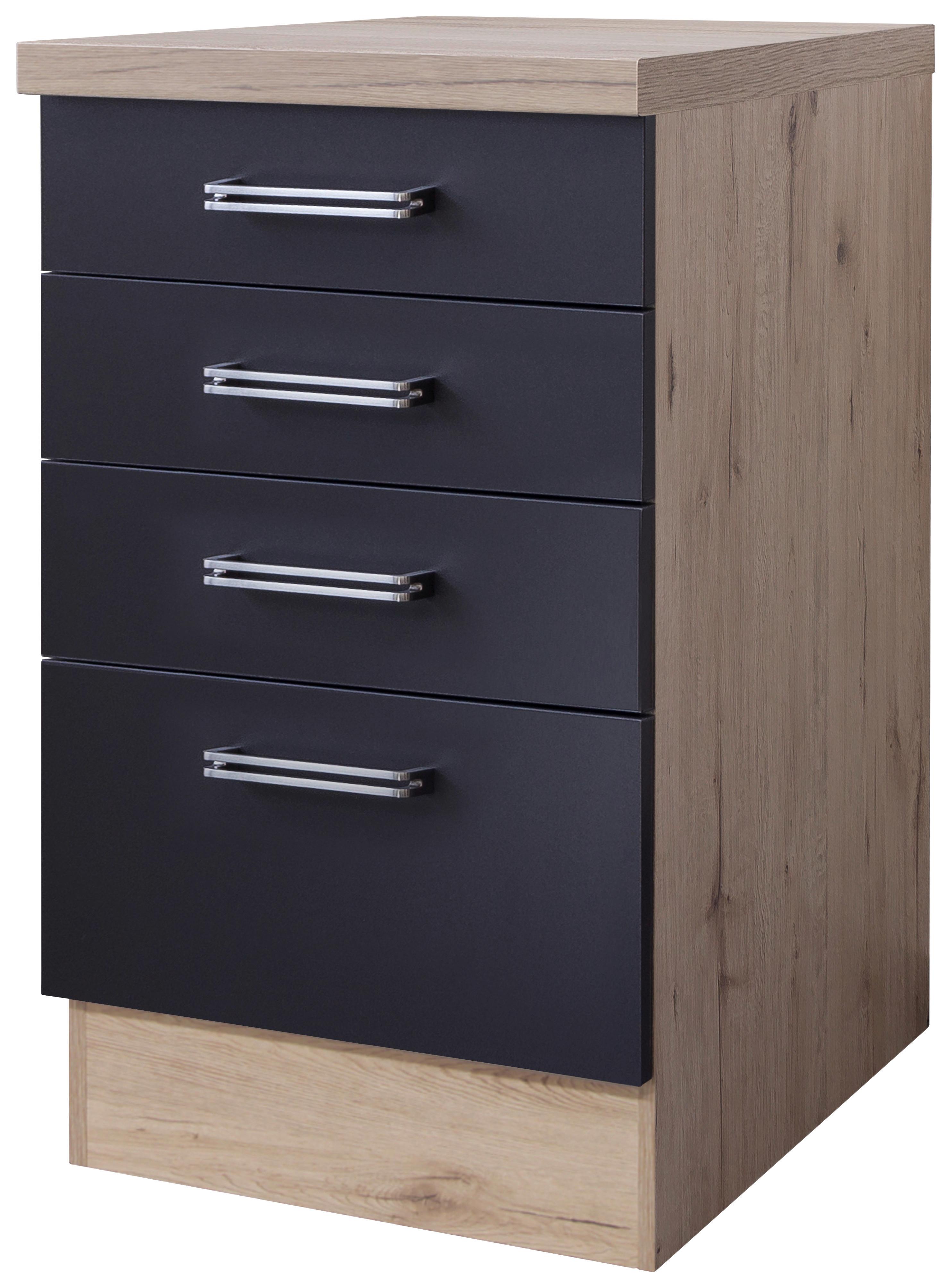Schubkastenunterschrank Anthrazit/Eiche - Edelstahlfarben/Eichefarben, MODERN, Holzwerkstoff/Metall (50/86/60cm) - FlexWell