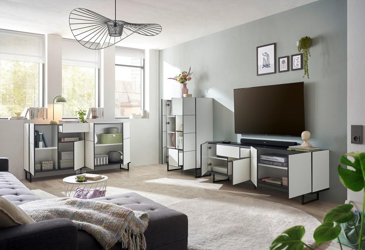 KOMODA WYSOKA VEGA - czarny/biały, Design, materiał drewnopochodny/metal (90/136/40cm) - home24