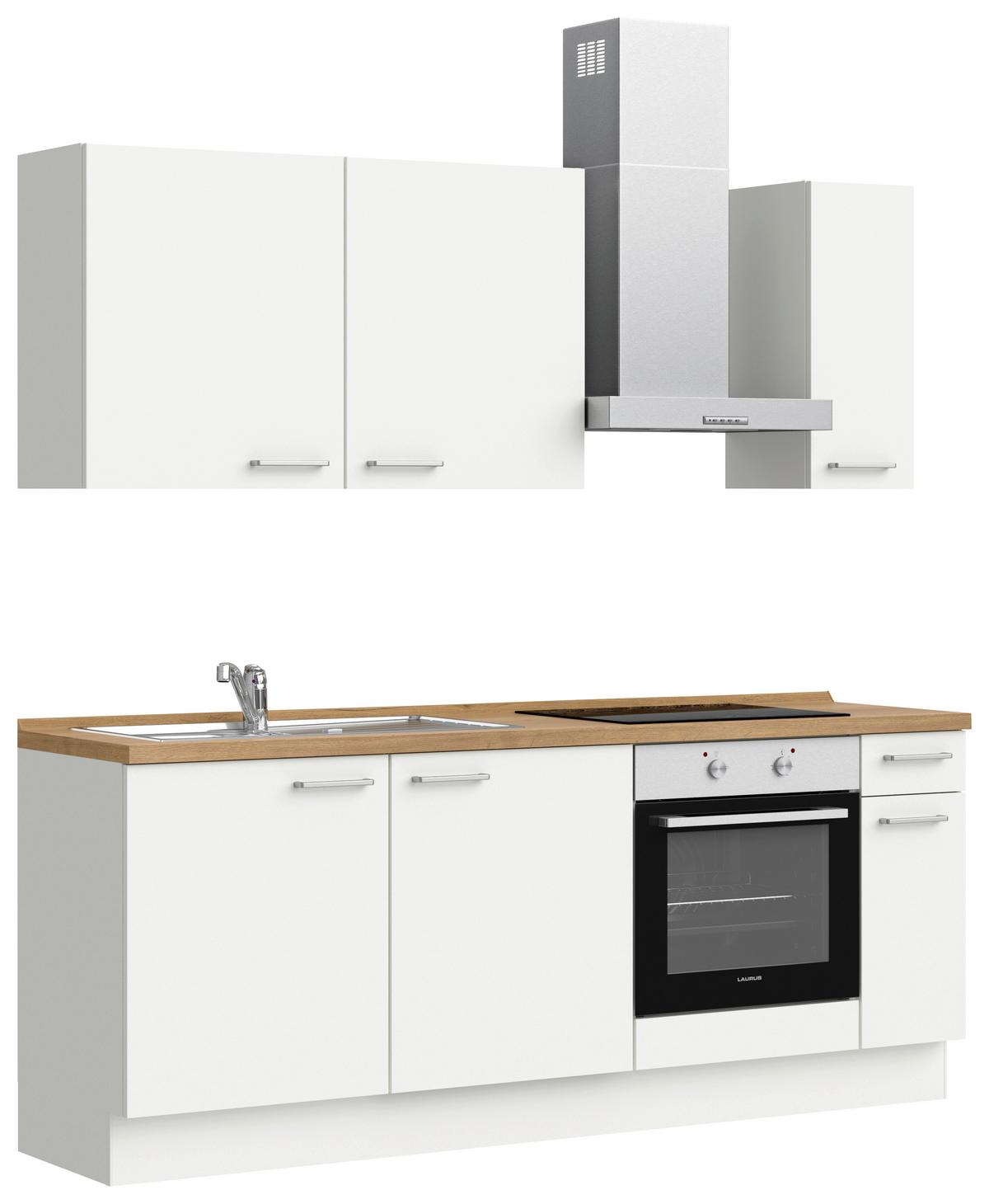 Küchenblock Touch Low m. Geräten Weiß - Edelstahlfarben/Eichefarben, MODERN, Holzwerkstoff/Metall (210cm) - Nobilia
