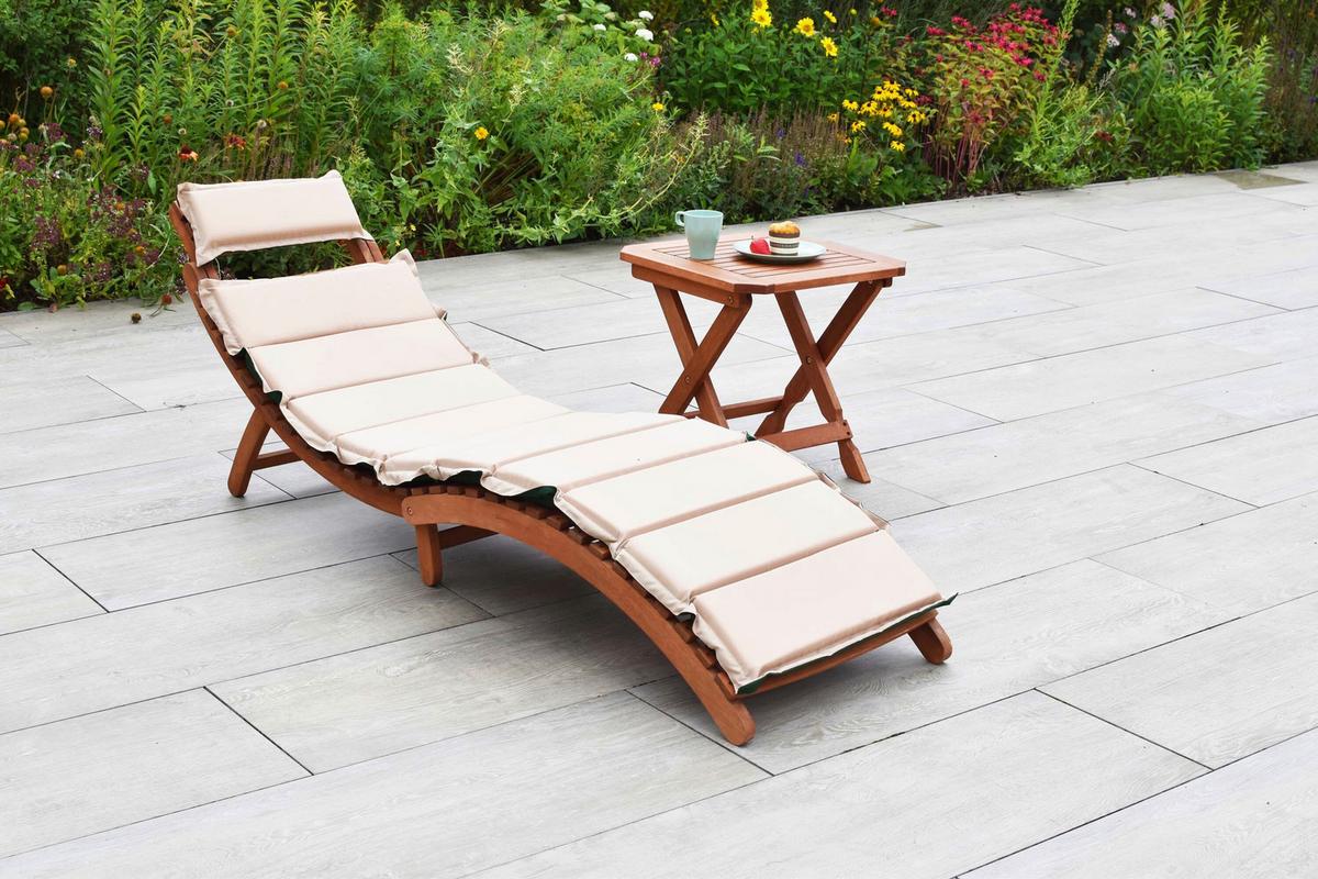 Gartenliege Ipanema inkl. Auflage aus Eukalyptus - Eukalyptusholzfarben/Beige, KONVENTIONELL, Holz/Textil - Gardenson