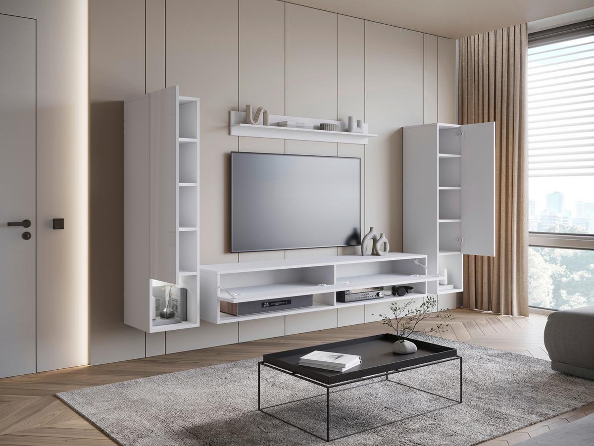 Dnevni Regal Amadeo 2, Bela, Visoki Sijaj, 4-Delno - bela/visoki sijaj, Basics, leseni material (245/130/32,5cm) - P & B