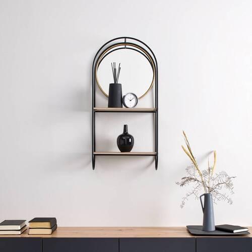 Wandgeral Lelia Natur/Schwarz Echtholz mit Spiegel - Goldfarben/Schwarz, MODERN, Glas/Holz (37/75/17cm) - Bessagi Home