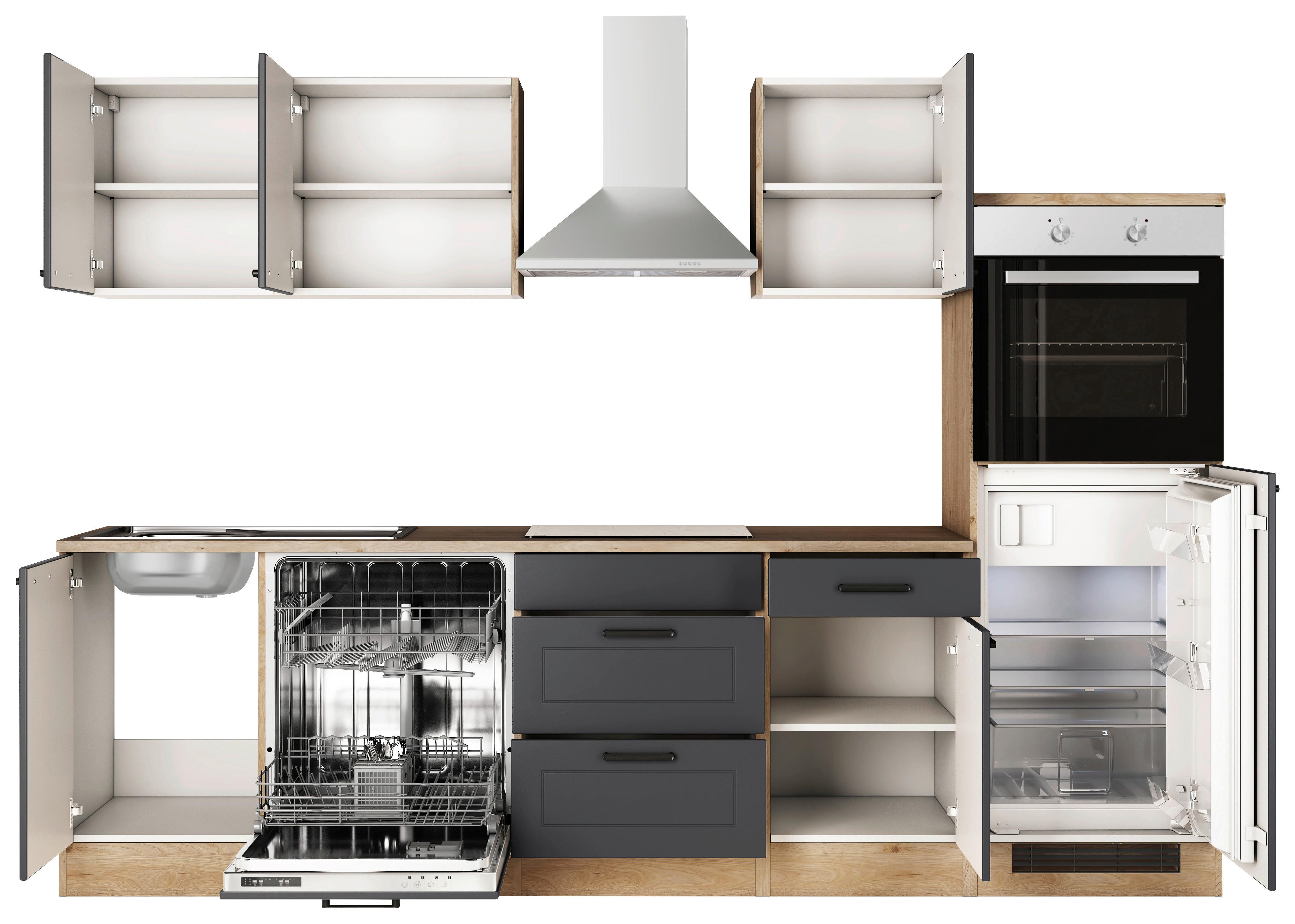 Kuhinjski Blok Z Aparati Romeo, Antracit, Barva Hrasta - črna/barve hrasta, Basics, kovina/leseni material (280cm) - FlexWell