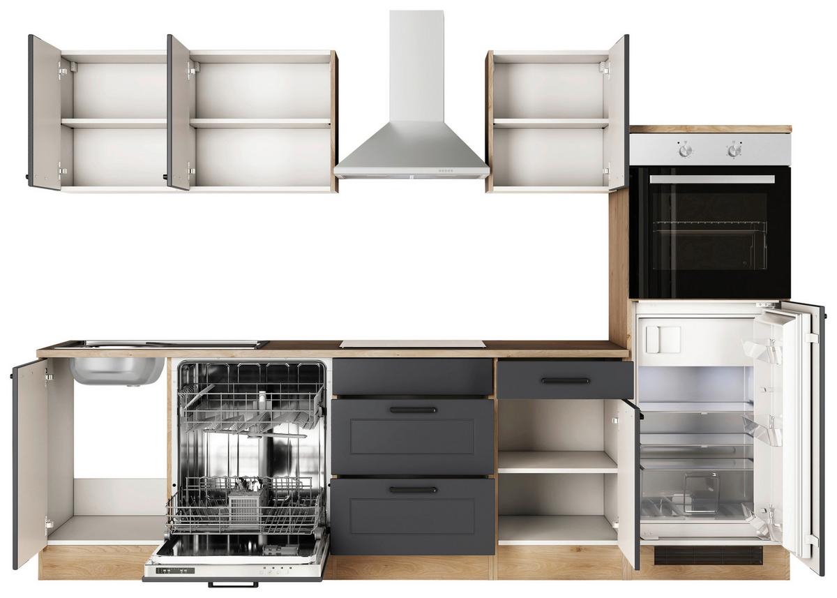 Kuhinjski Blok Z Aparati Romeo, Antracit, Barva Hrasta - črna/barve hrasta, Basics, kovina/leseni material (280cm) - FlexWell