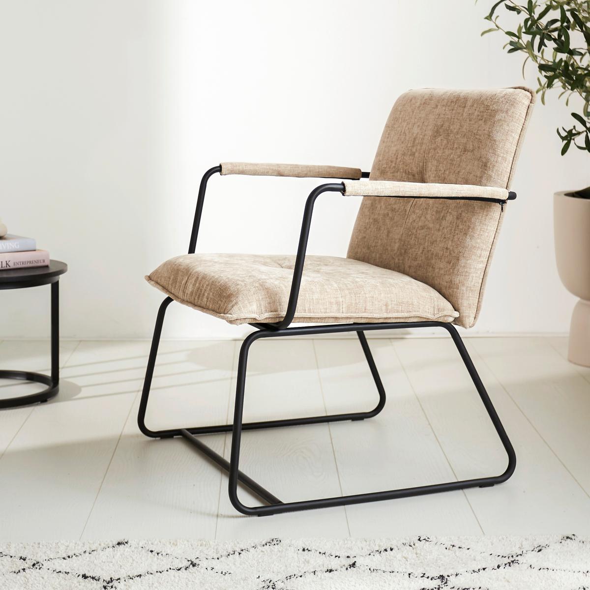 Naslanjač Bilbao, Bež - črna/bež, Moderno, kovina/tekstil (65/80/68cm) - MID.YOU