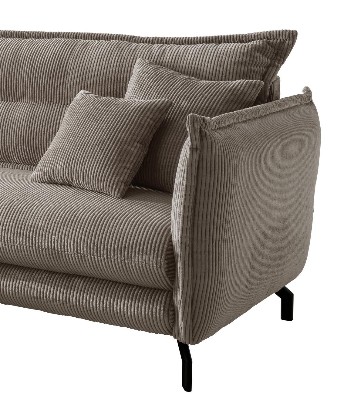 Wohnlandschaft Lava Graubraun Cord - Graubraun/Schwarz, MODERN, Textil/Metall (180/255cm) - Livetastic