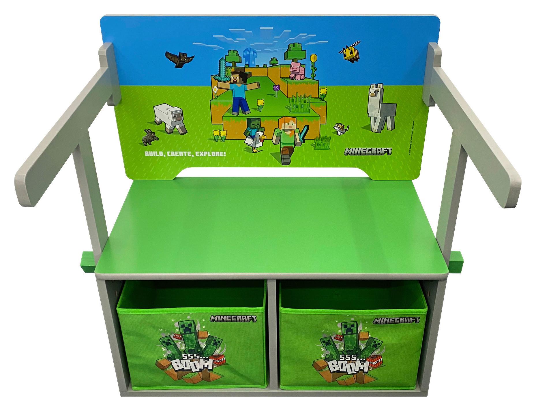 Kindersitzbank Minecraft ca. 66x60x35 cm Grau/Grün/Blau - Multicolor, MODERN, Holzwerkstoff/Textil (65,4/60/35cm) - Minecraft