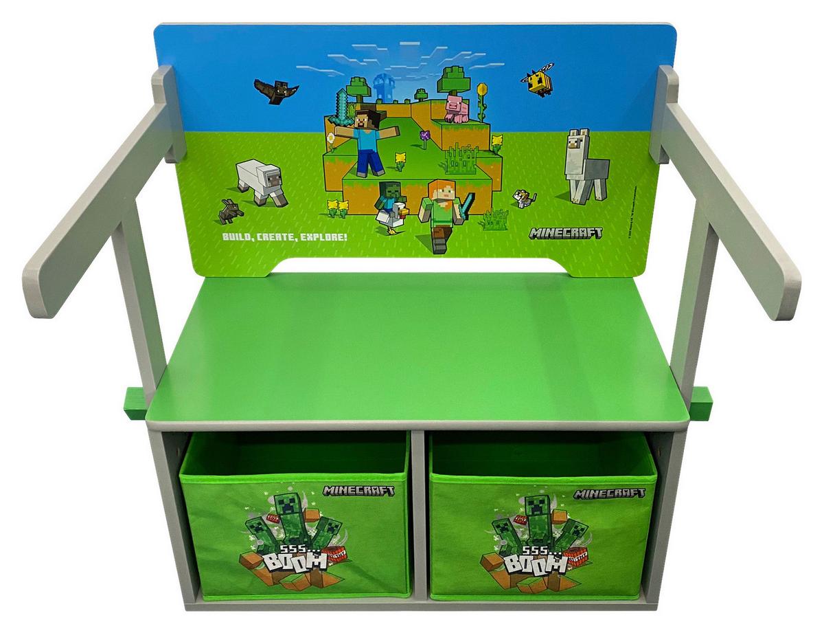 Kindersitzbank Minecraft ca. 66x60x35 cm Grau/Grün/Blau - Multicolor, MODERN, Holzwerkstoff/Textil (65,4/60/35cm) - Minecraft