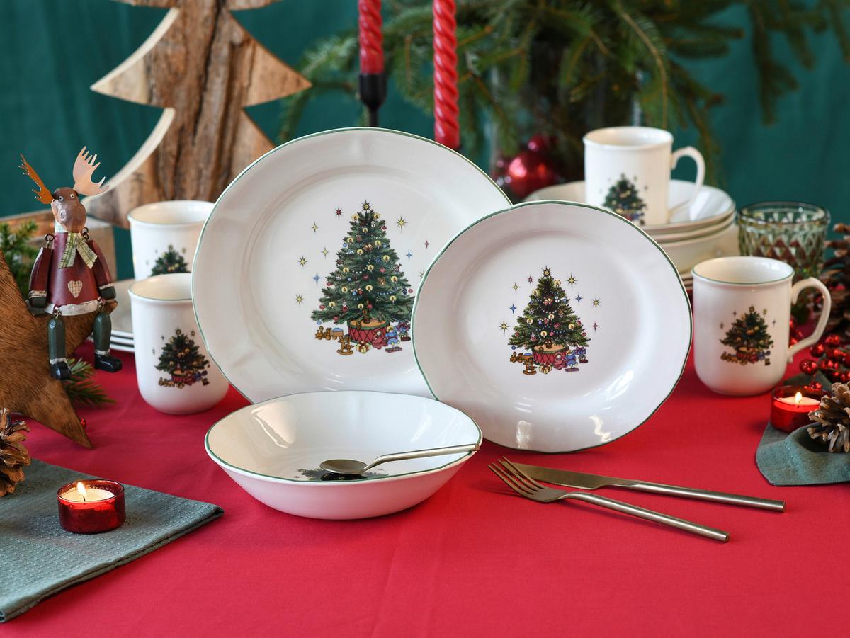 Kombiservice Tannenbaum Multicolor/Weiß, 16-tlg. - Multicolor/Weiß, Basics, Keramik - Creatable
