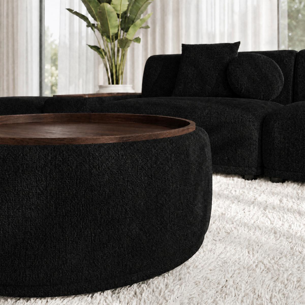 Wohnlandschaft Kira Chenille Schwarz - Schwarz, MODERN, Holz/Textil (408/108cm) - Bessagi Home