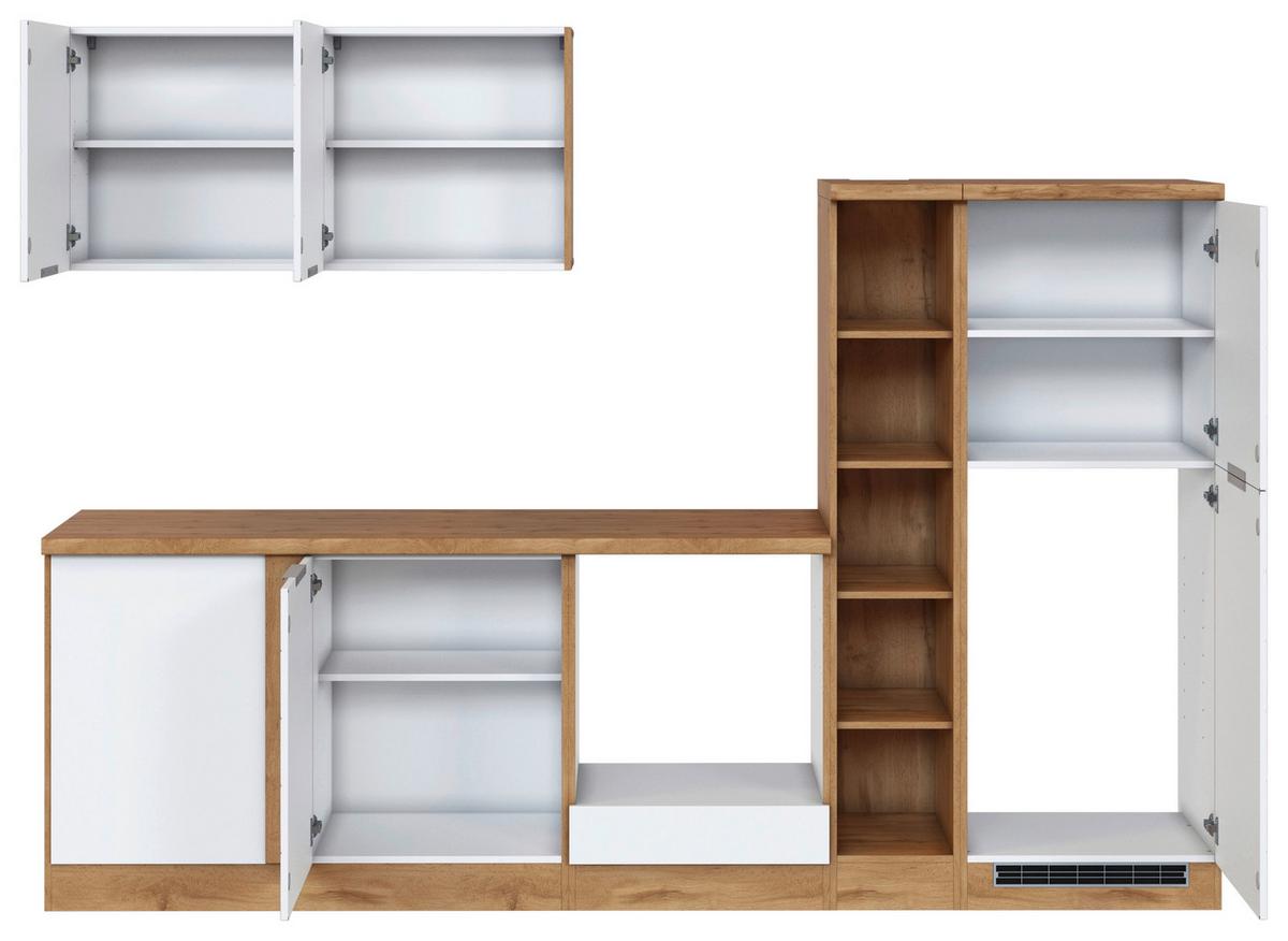 Eckküche Florenz ohne Geräte ca. 240x270 cm Weiß/Eiche - Eiche Wotan/Weiß, Design, Holzwerkstoff/Metall (240/270cm) - Held