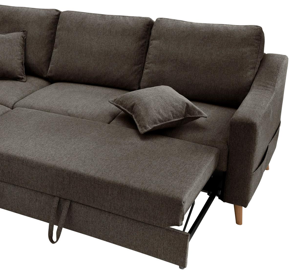Wohnlandschaft Valentina Braun Struktur - Braun/Naturfarben, KONVENTIONELL, Holz/Textil (200/230cm) - P & B