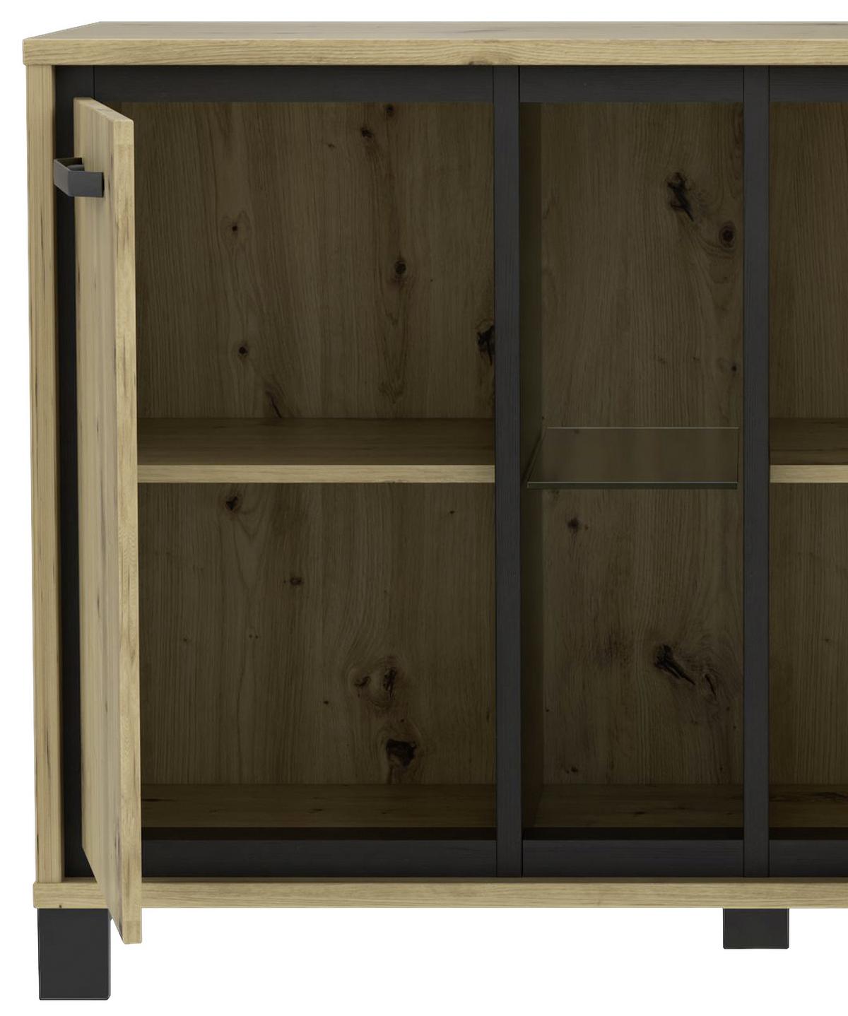 Kommode "Trondheim" , Eiche - Eichefarben/Schwarz, Basics, Glas/Holzwerkstoff (120,4/81,3/41,5cm) - Livetastic