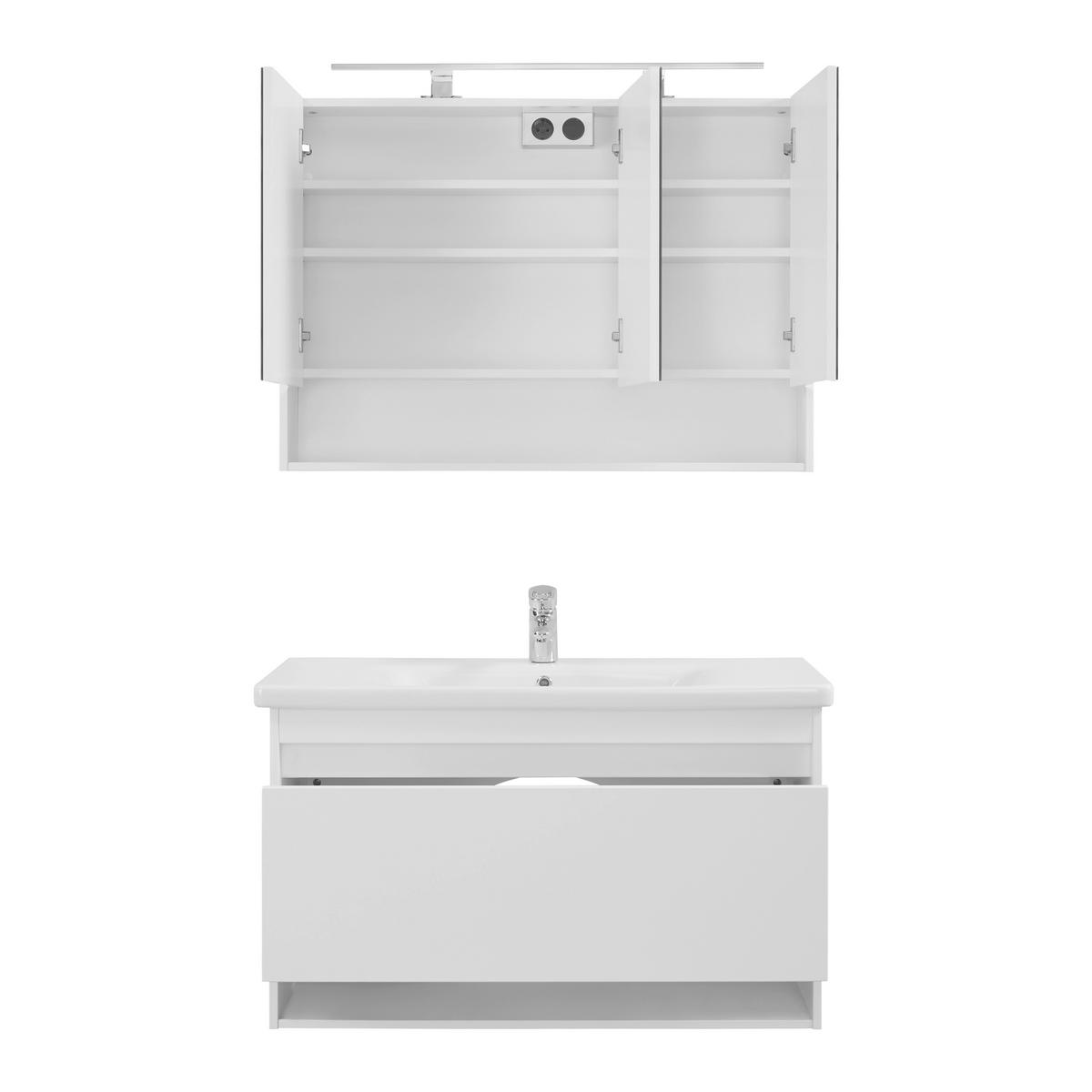 Badezimmer "Bennett" mit Waschbecken & Spiegelschrank - Weiss, Modern, Holzwerkstoff (100/184/44cm) - Bessagi Home